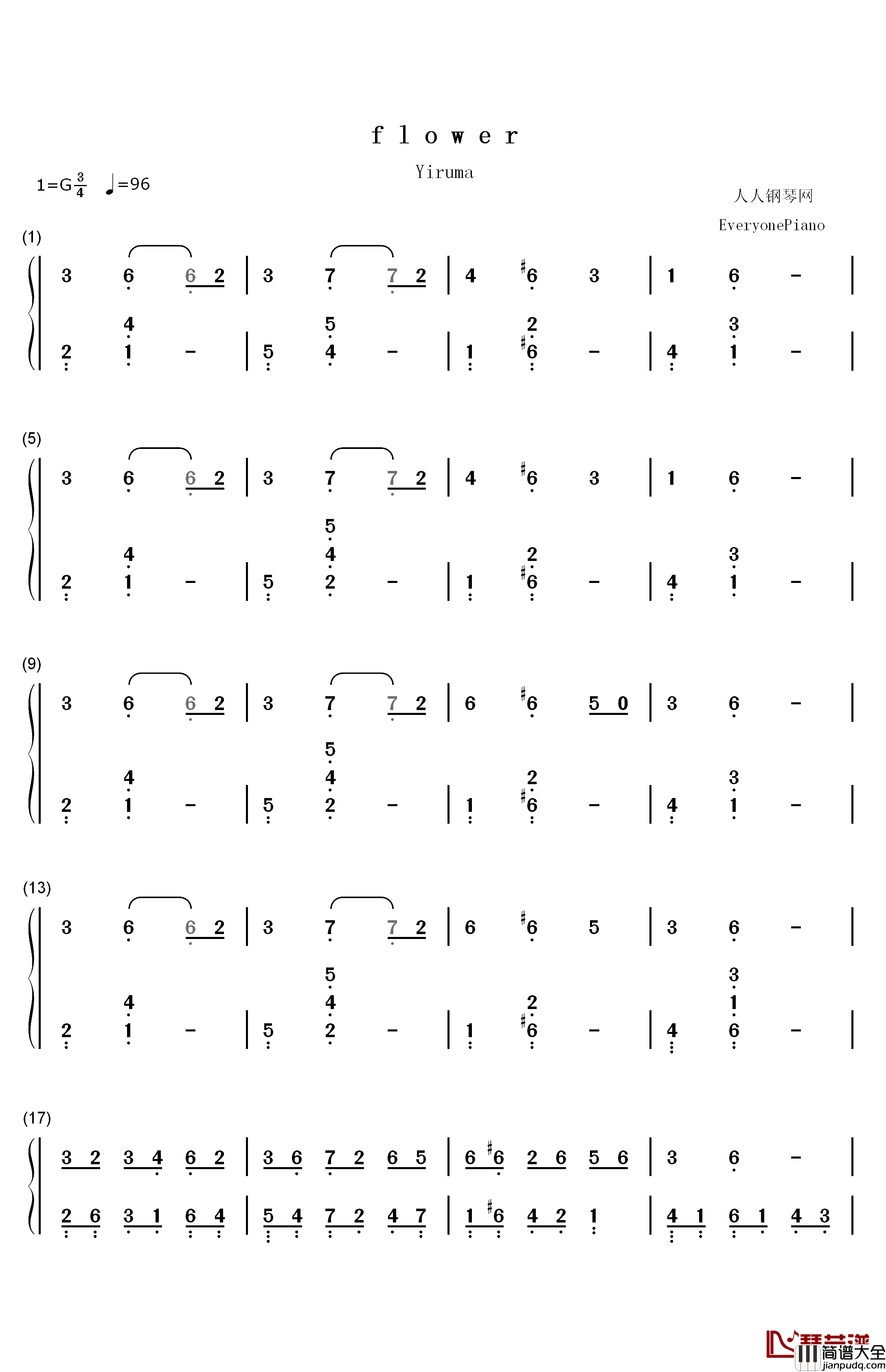 f_l_o_w_e_r钢琴简谱_数字双手_李闰珉
