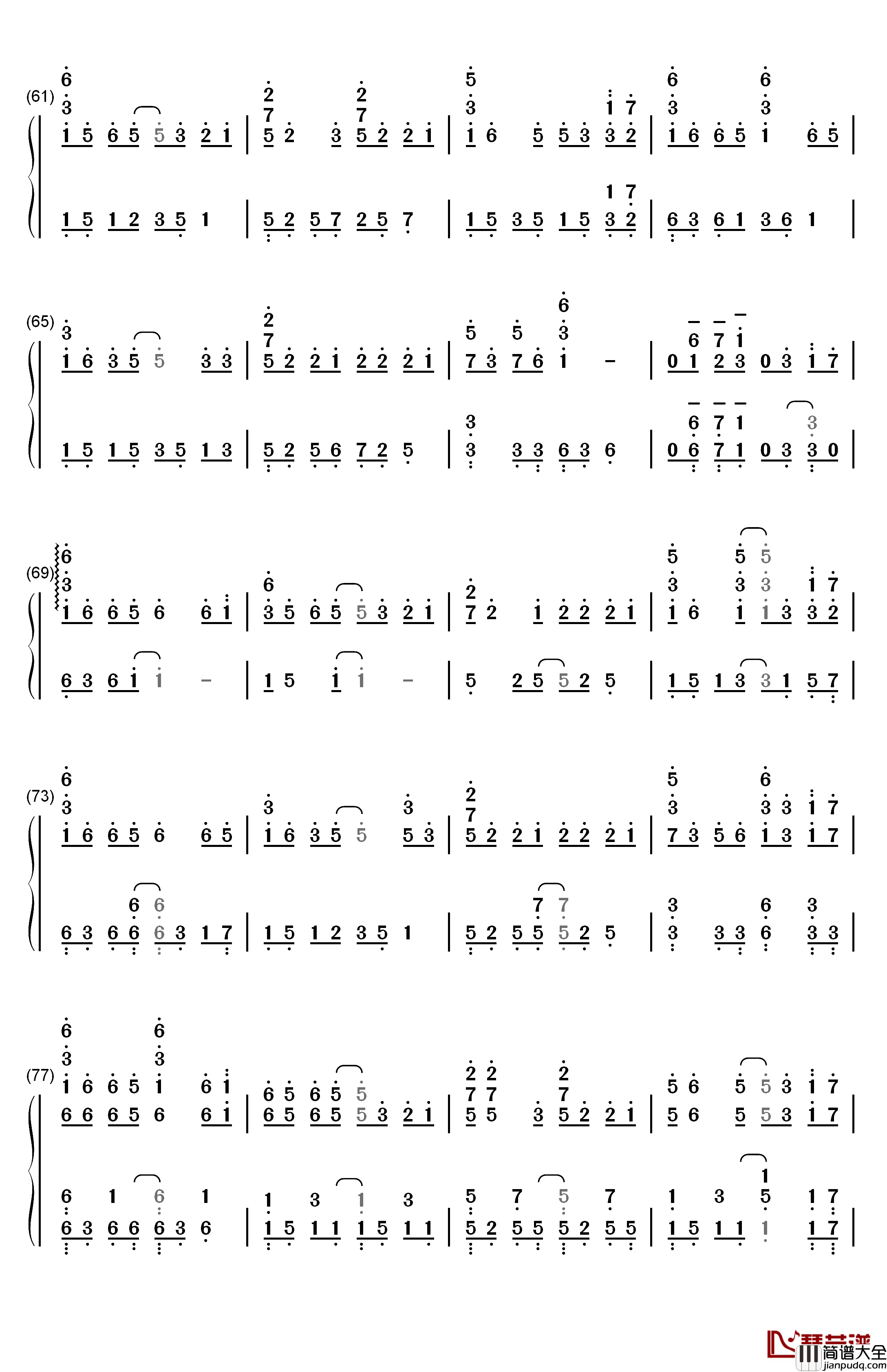 余情未了钢琴简谱_数字双手_魏新雨