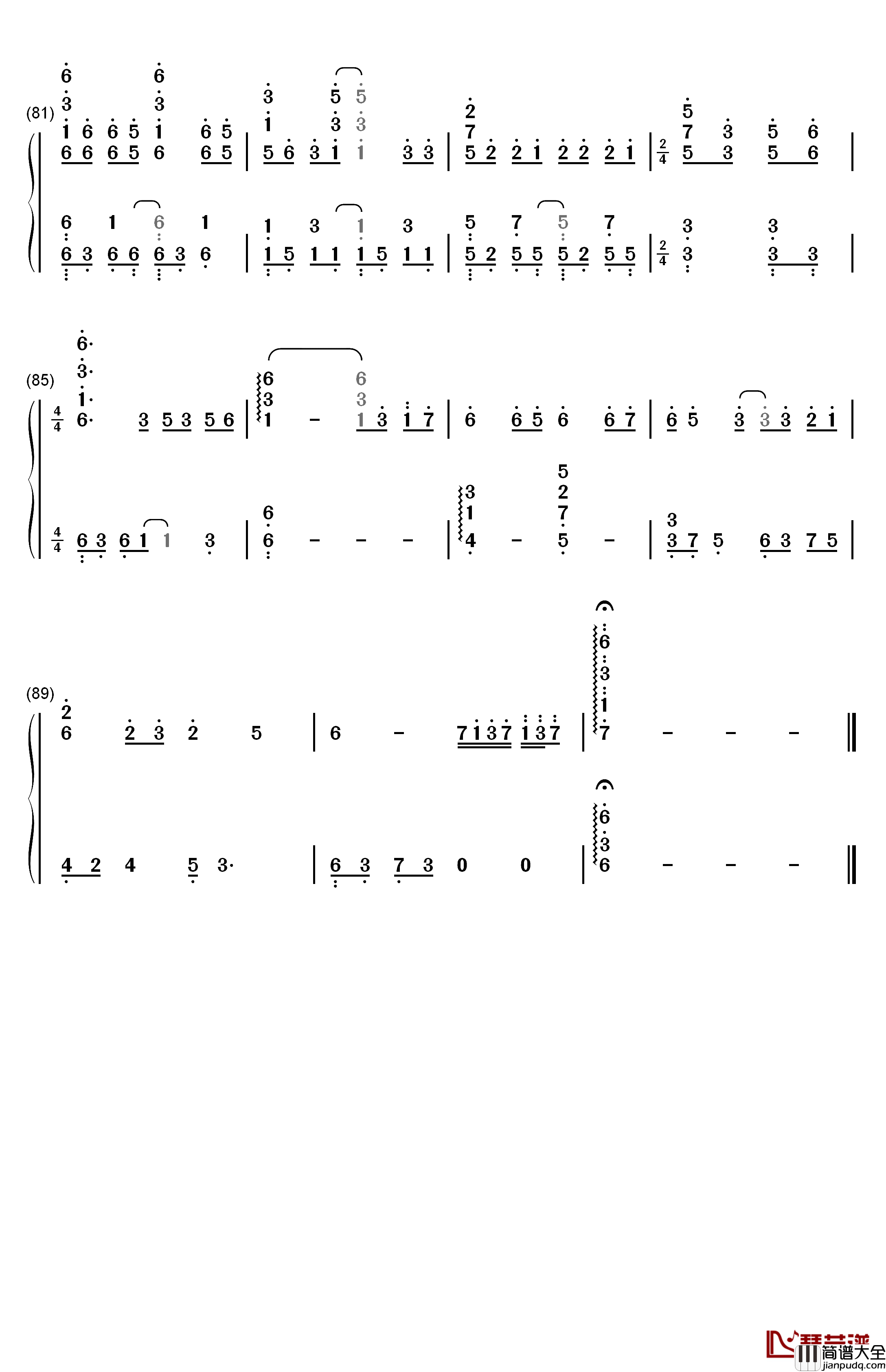 余情未了钢琴简谱_数字双手_魏新雨