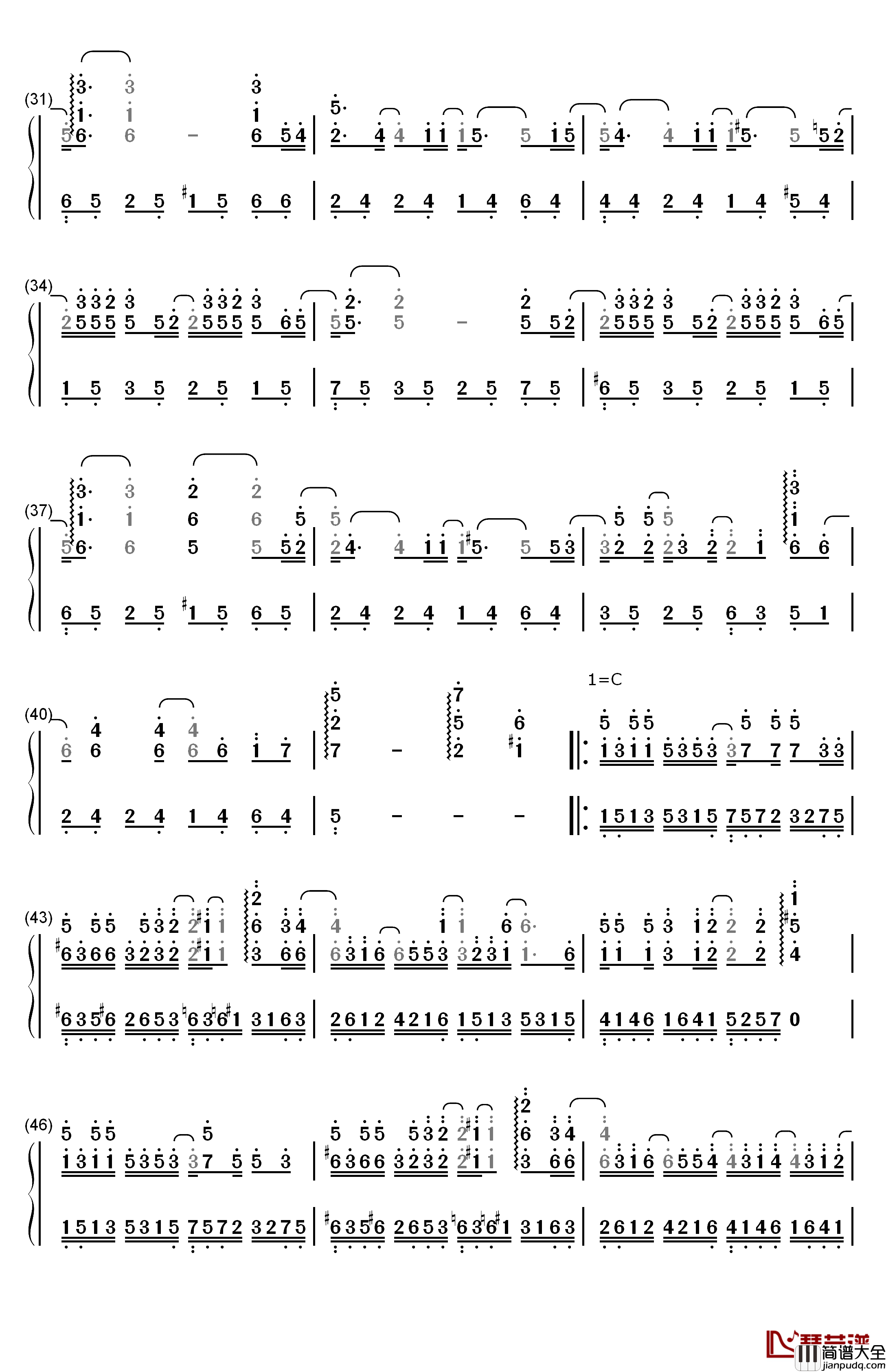 木偶人钢琴简谱_数字双手_薛之谦