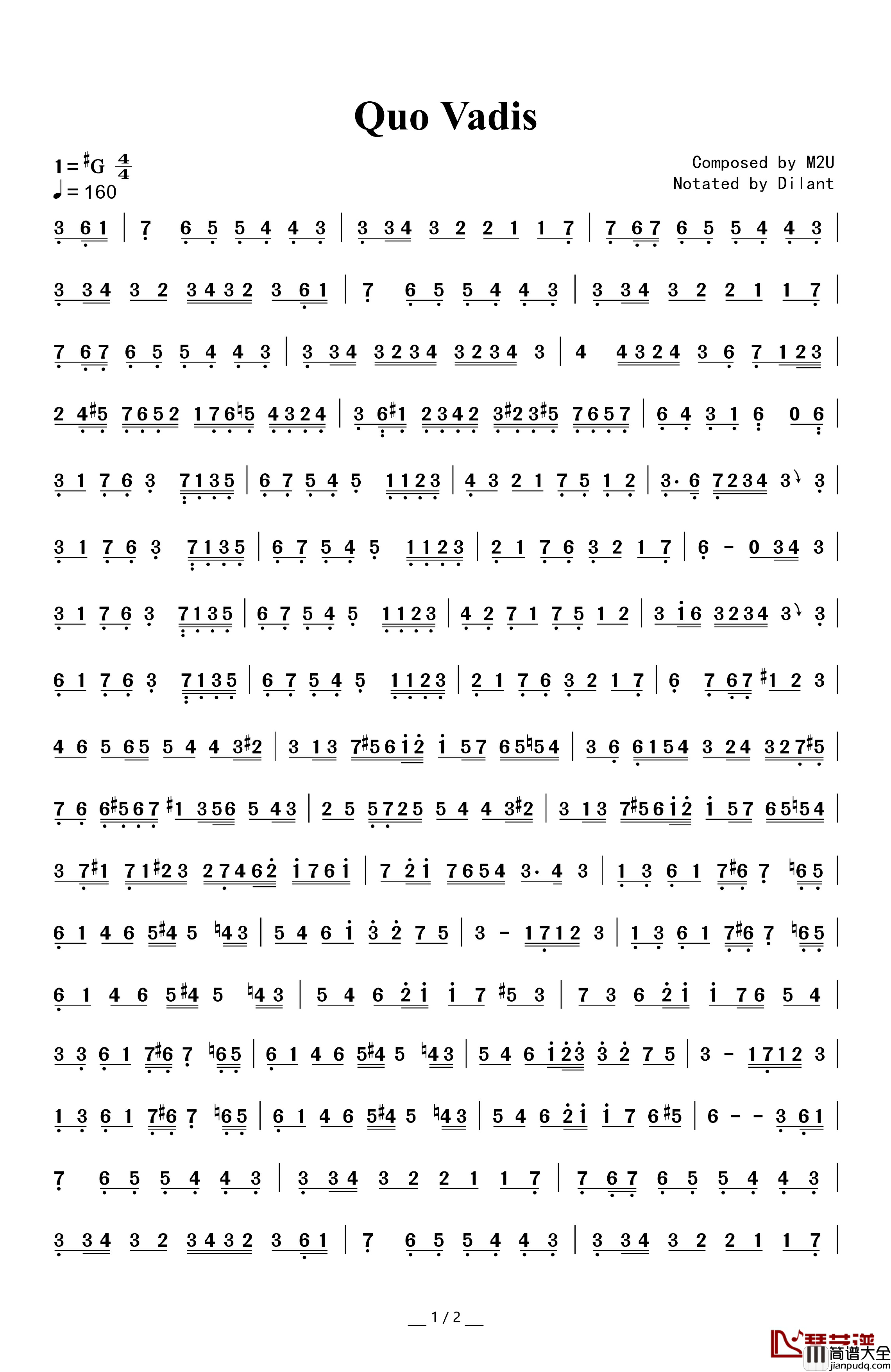 Quo_Vadis简谱_君往何处）（纯音乐主旋律谱