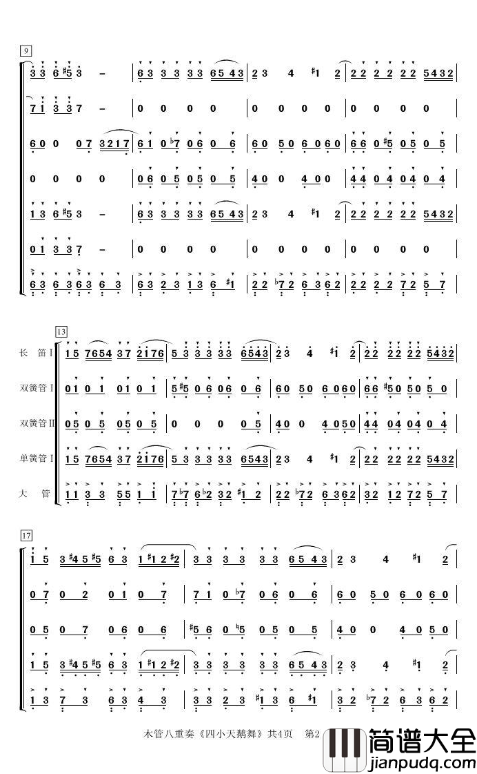 四小天鹅简谱_木管八重奏