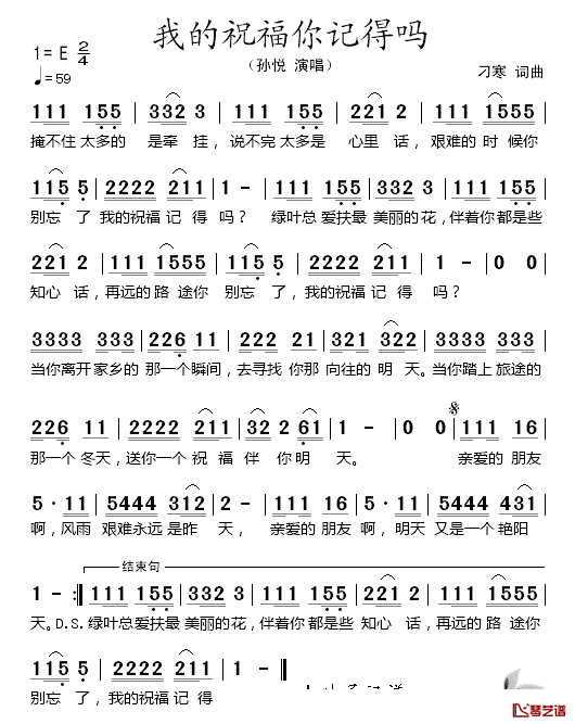 我的祝福你记得吗简谱_孙悦演唱