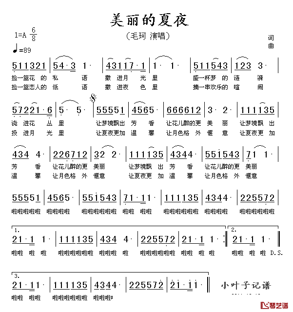 美丽的夏夜简谱_夏珂_