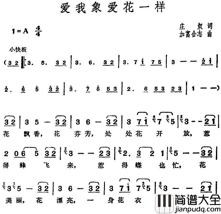 邓丽君演唱金曲：爱我象爱花一样简谱_庄奴词/[日]加富合志曲