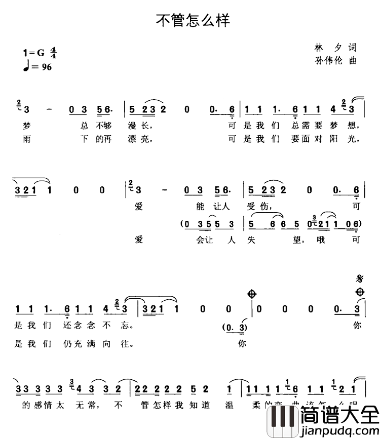 不管怎么样简谱_林夕词/孙伟伦曲王力宏_