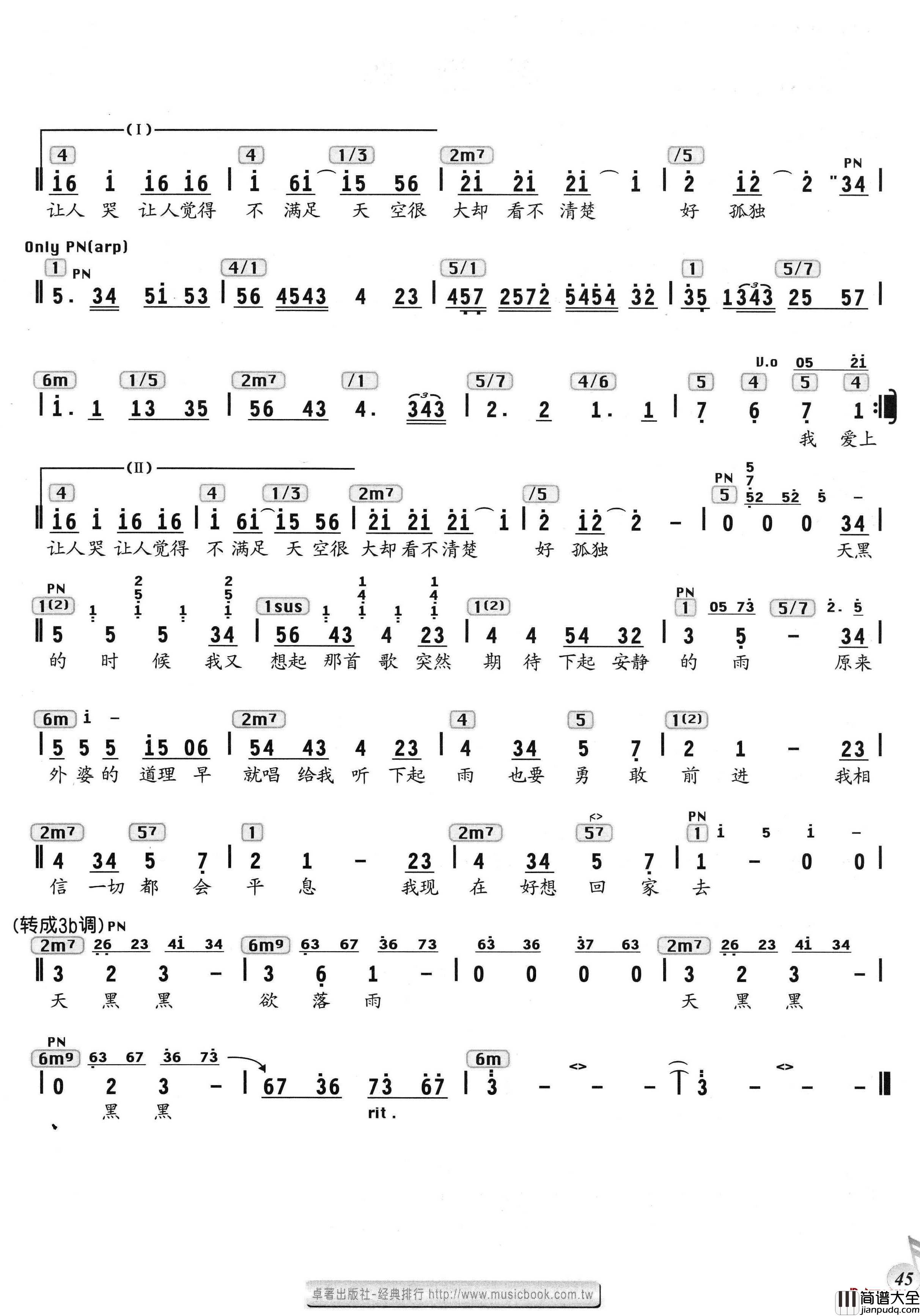 天黑黑简谱_孙燕姿演唱