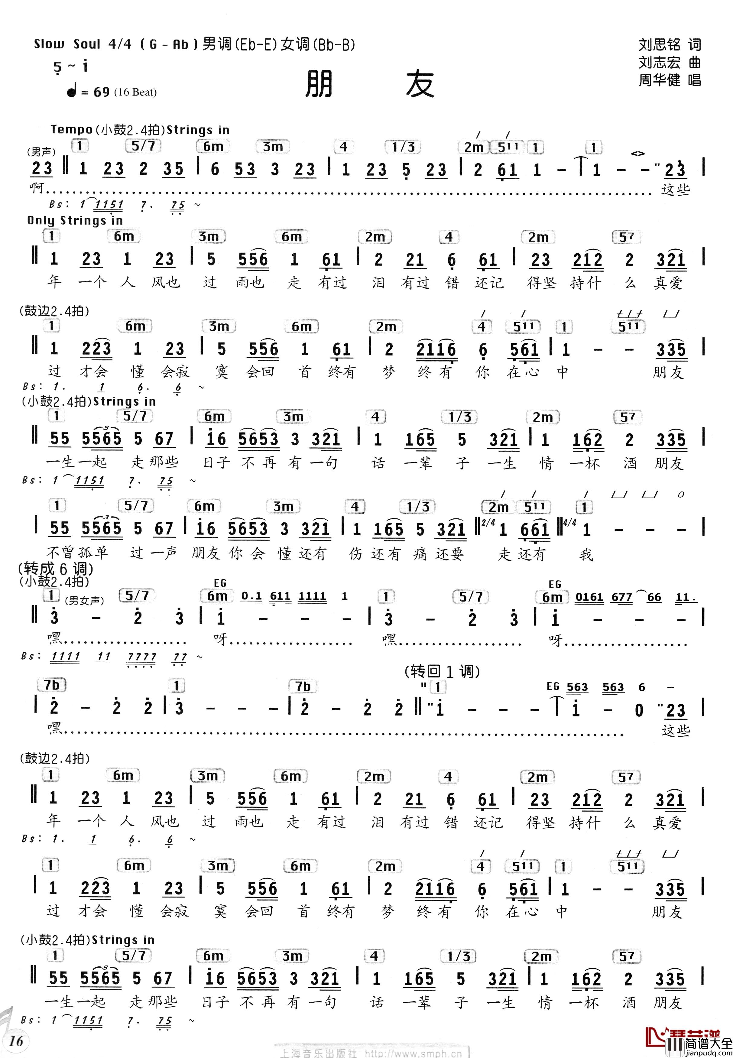 朋友简谱_刘思铭词_刘志宏曲、编配乐谱周华健_