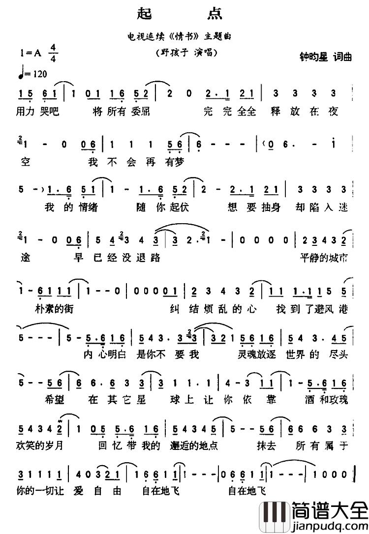起点简谱_钟昀星_词曲野孩子_