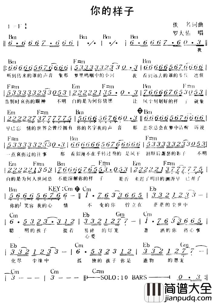 你的样子简谱_罗大佑_