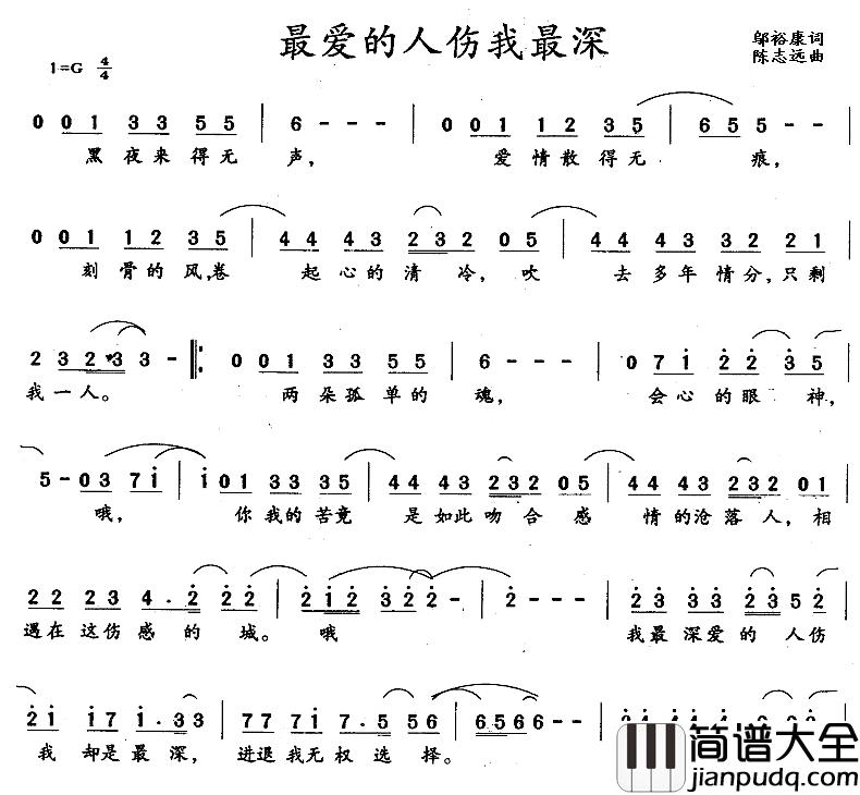 最爱的人伤我最深简谱_邬裕康词/陈志远曲