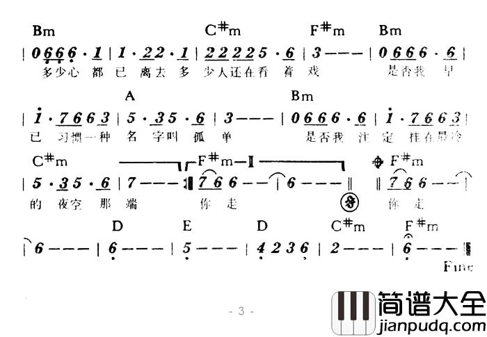 孤星简谱_带和弦王杰_