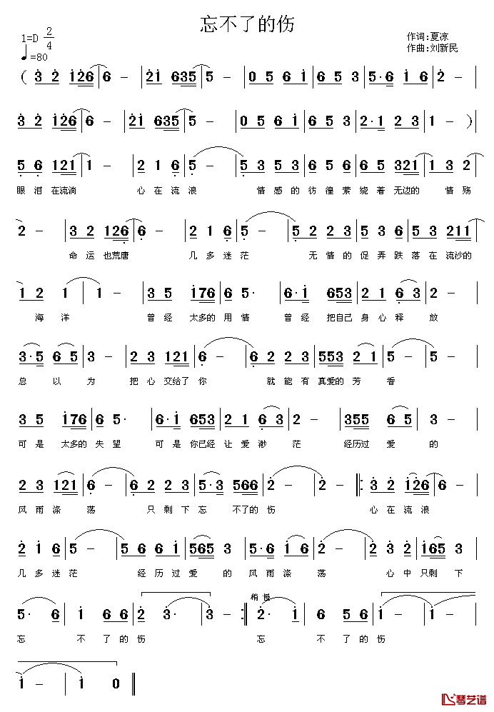 忘不了的伤简谱_夏凉词__刘新民曲