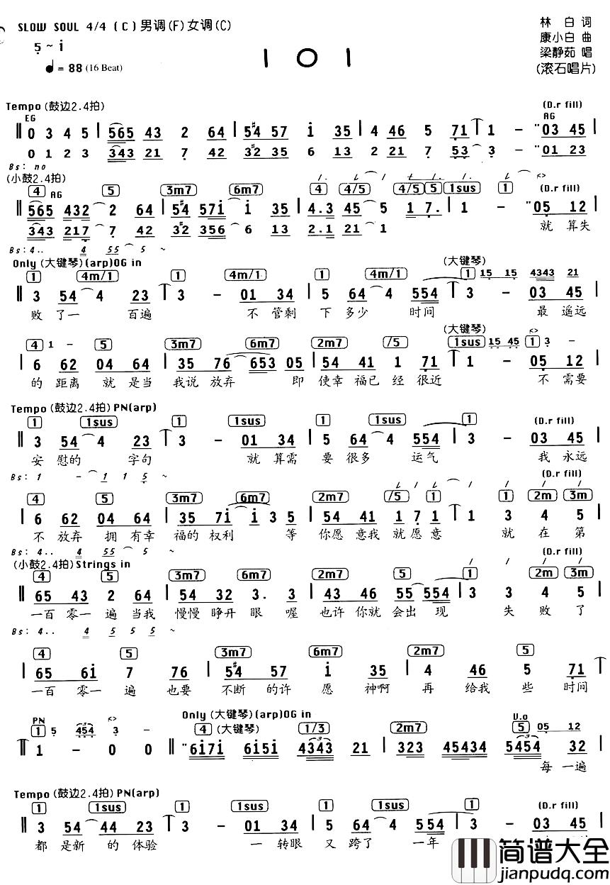 101简谱_编配乐谱梁静茹_