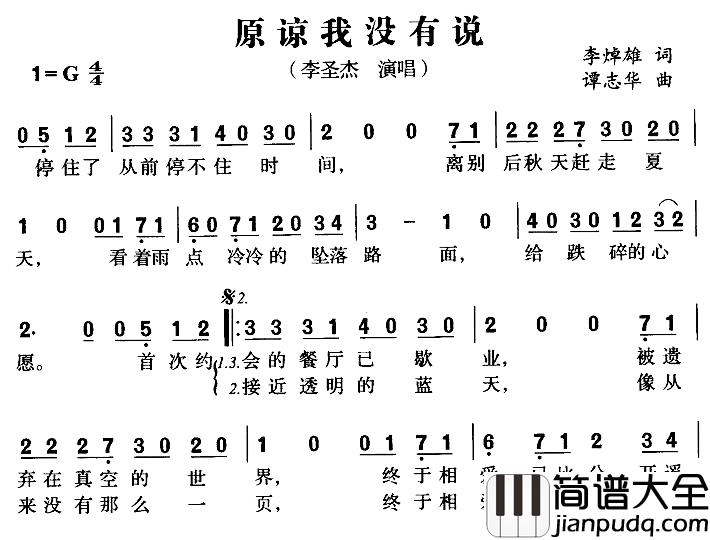 原谅我没有说简谱_李焯雄词/谭志华曲李圣杰_