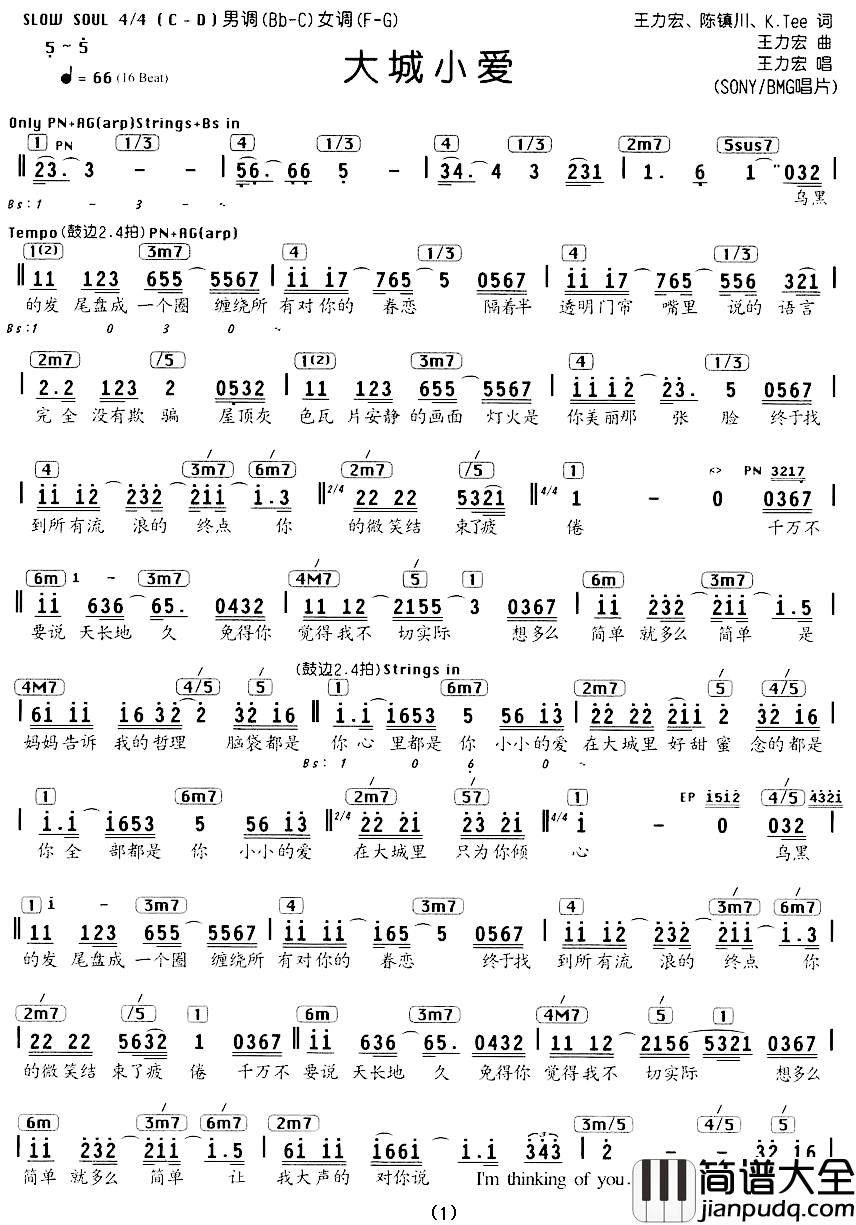 大城小爱简谱_编配乐谱王力宏_