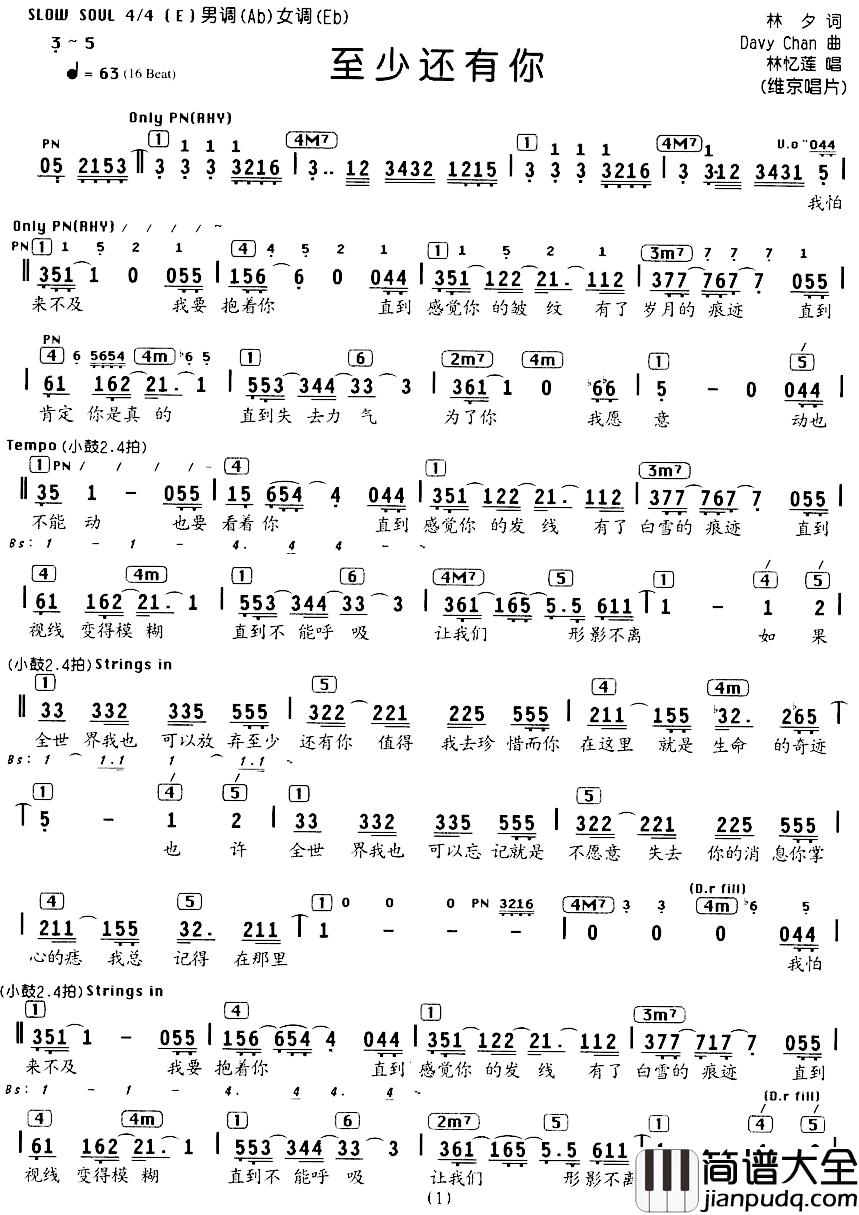 至少还有你简谱_编配乐谱林忆莲_