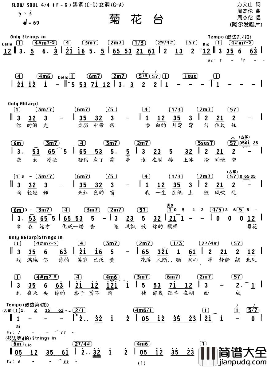 菊花台简谱_编配乐谱周杰伦_