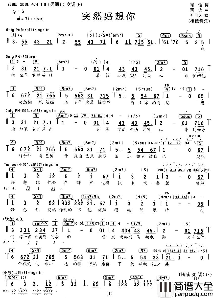 突然好想你简谱_编配乐谱五月天_