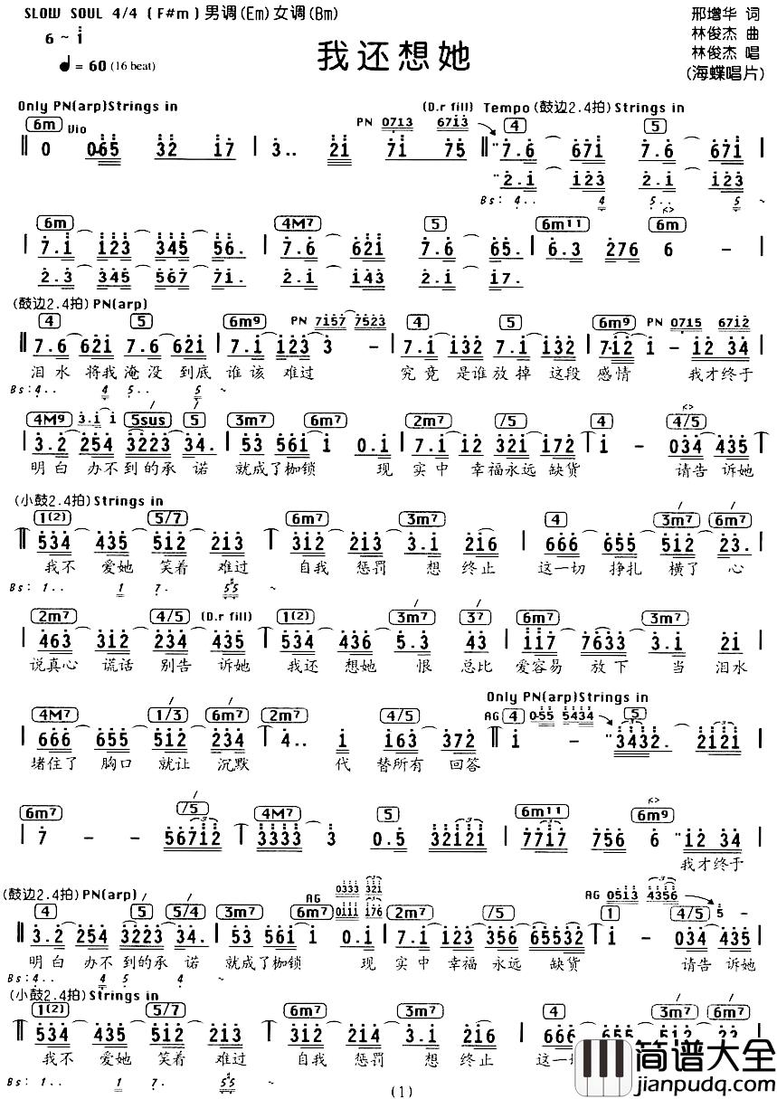 我还想她简谱_编配乐谱林俊杰_