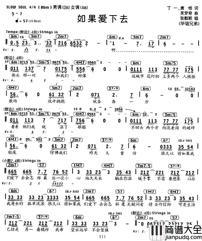 如果爱下去简谱_编配乐谱张靓颖_