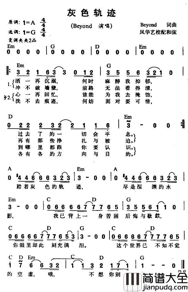 灰色轨迹简谱_Beyond词/Beyond曲Beyond_