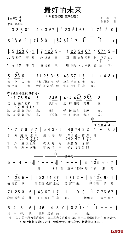 最好的未来简谱_崔恕词/张亚东曲刘若英_