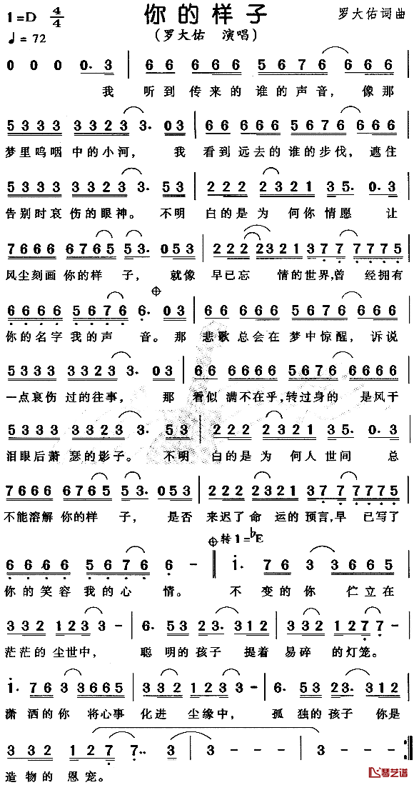 你的样子简谱_罗大佑词/罗大佑曲罗大佑_