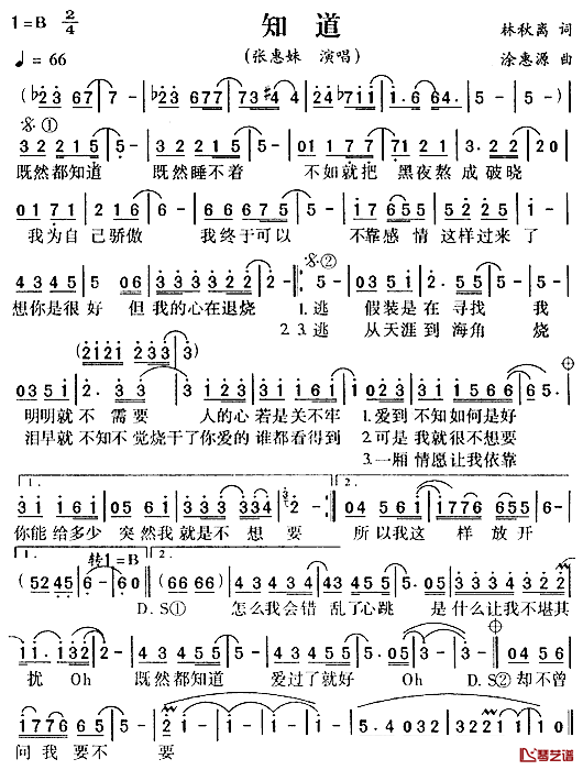 知道简谱__冬日恋歌_主题曲张惠妹_