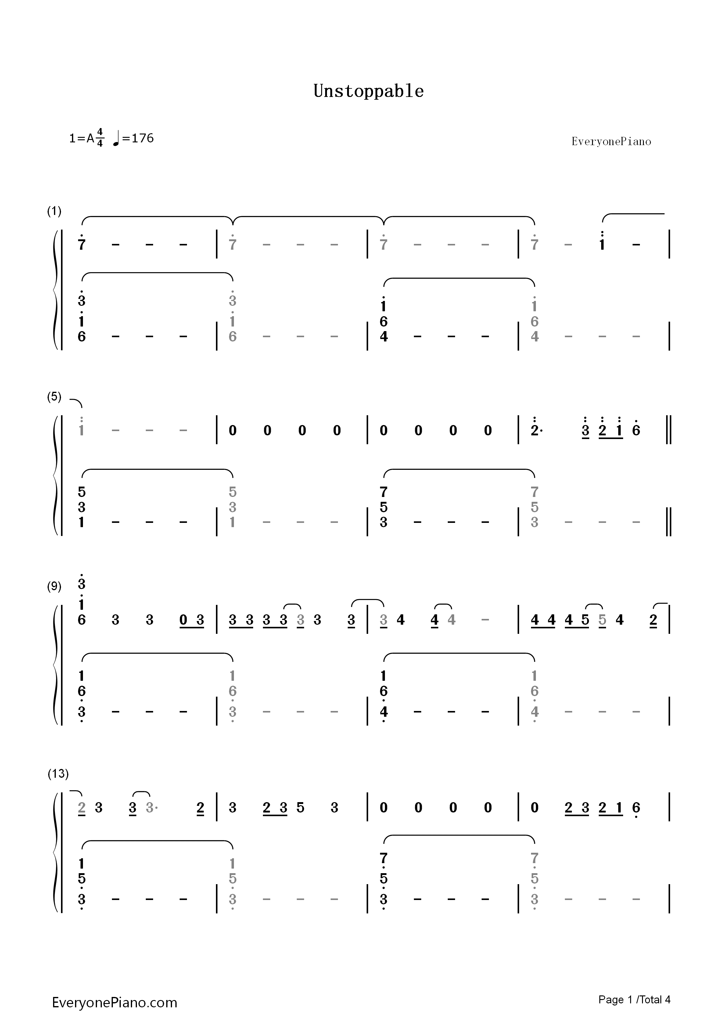Unstoppable钢琴简谱_Sia演唱
