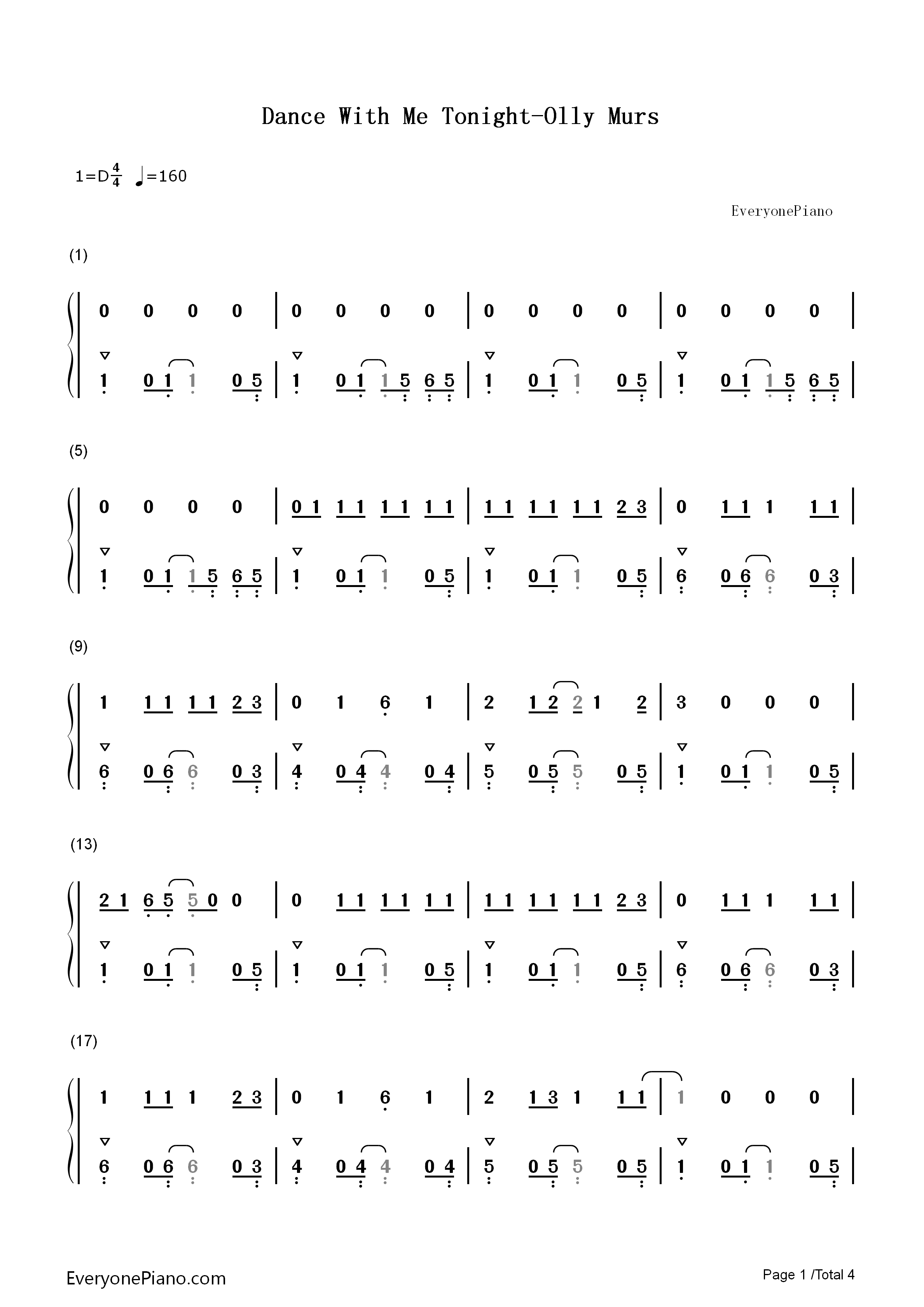 Dance_With_Me_Tonight钢琴简谱_Olly_Murs演唱