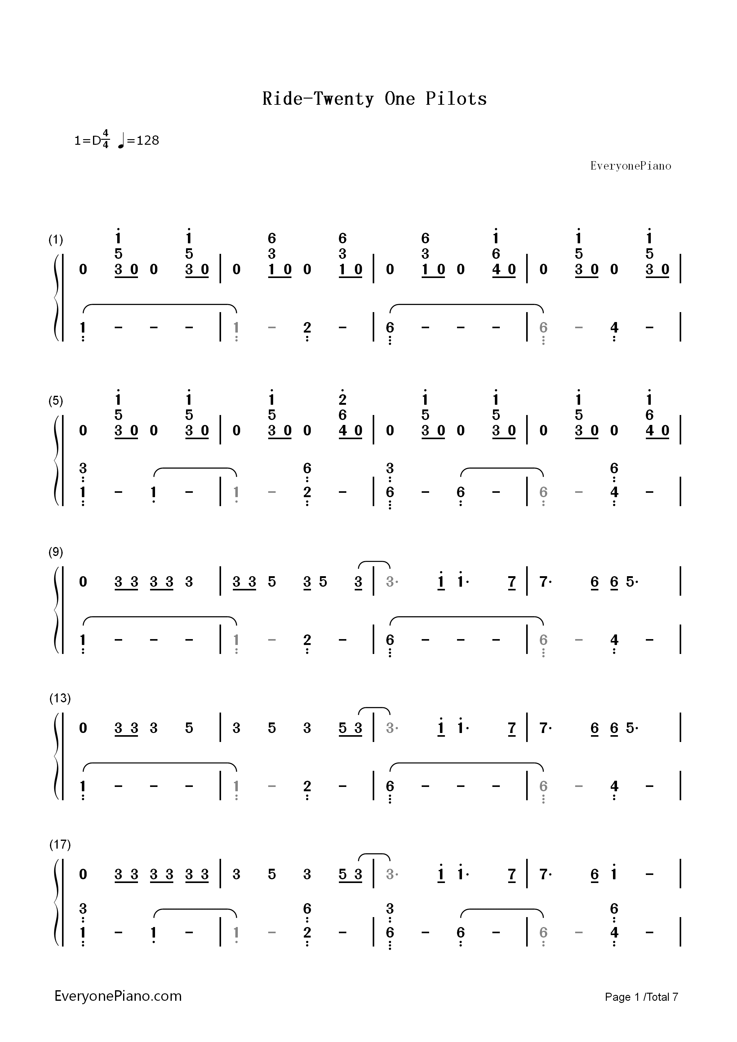 Ride钢琴简谱_Twenty_One_Pilots演唱