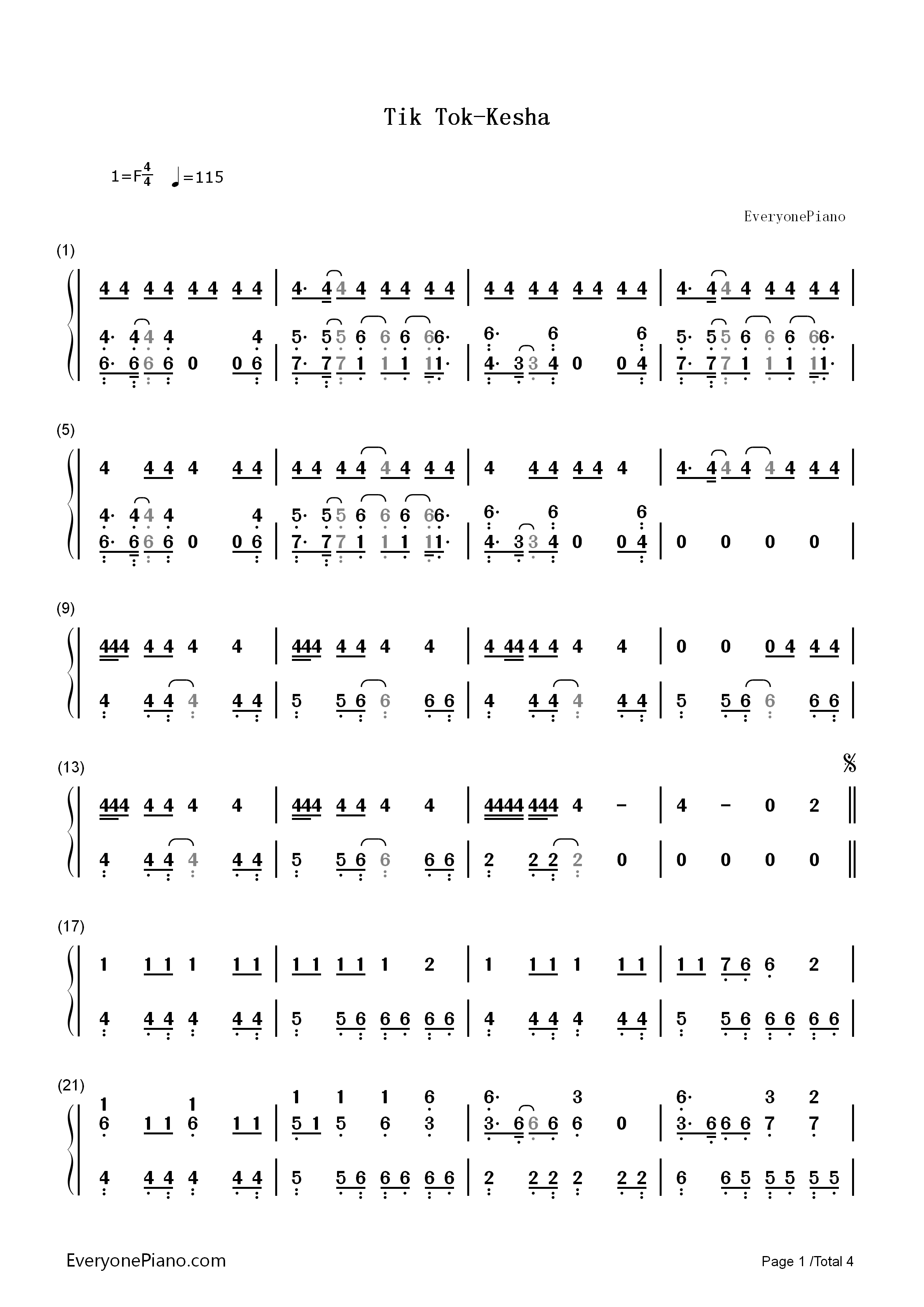 Tik_Tok钢琴简谱_Kesha演唱