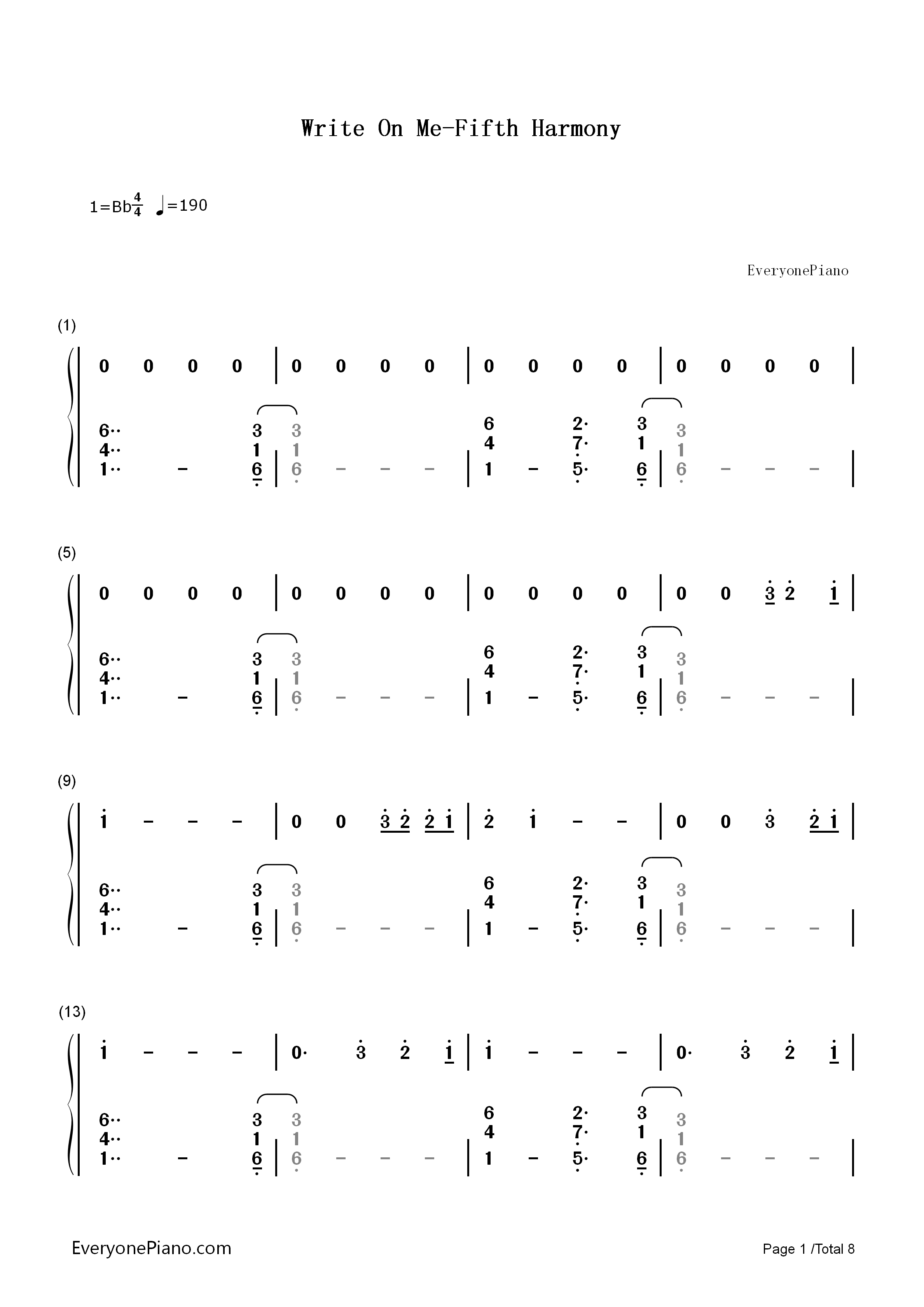 Write_On_Me钢琴简谱_Fifth_Harmony演唱