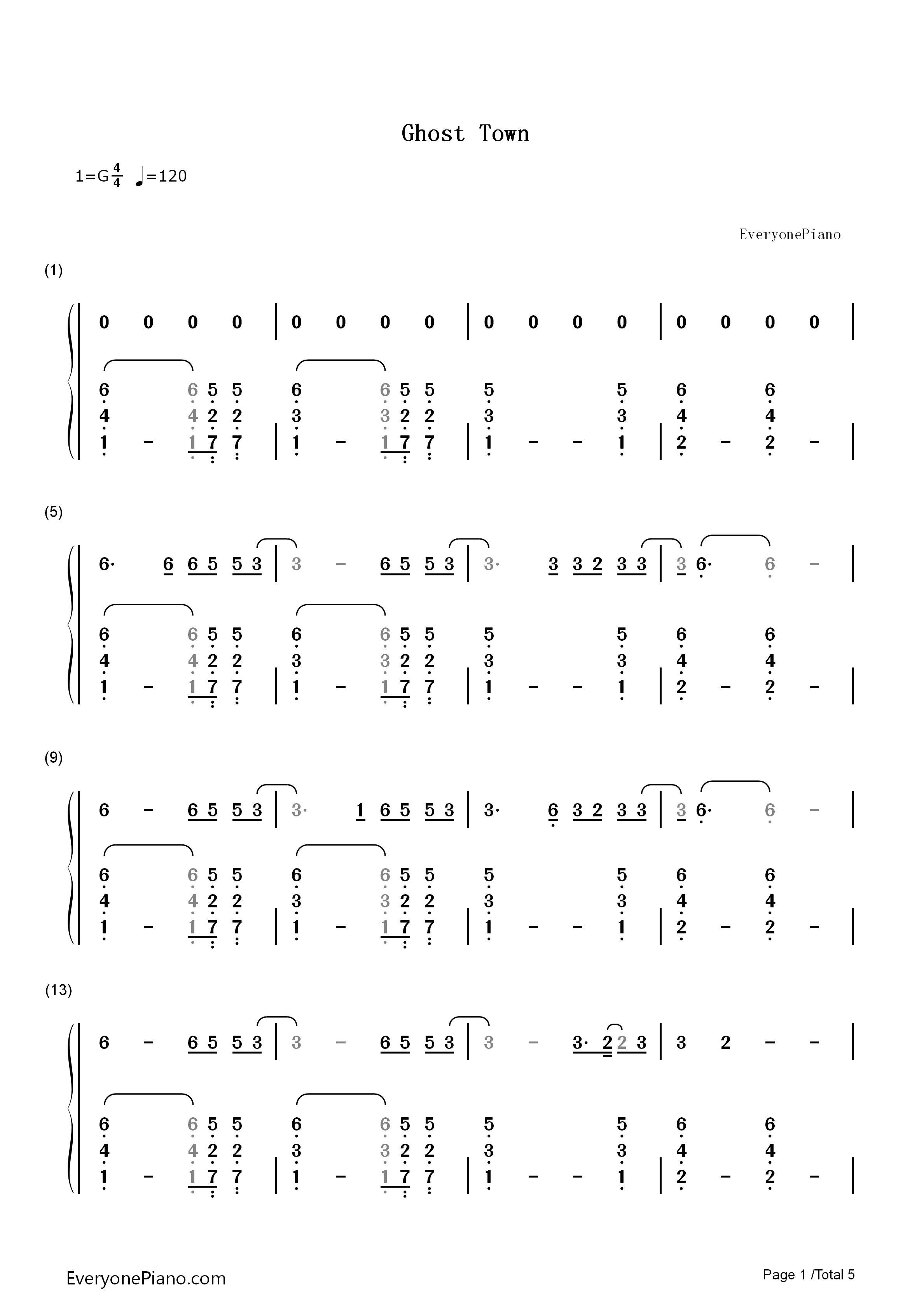 Ghost_Town钢琴简谱_Adam_Lambert演唱