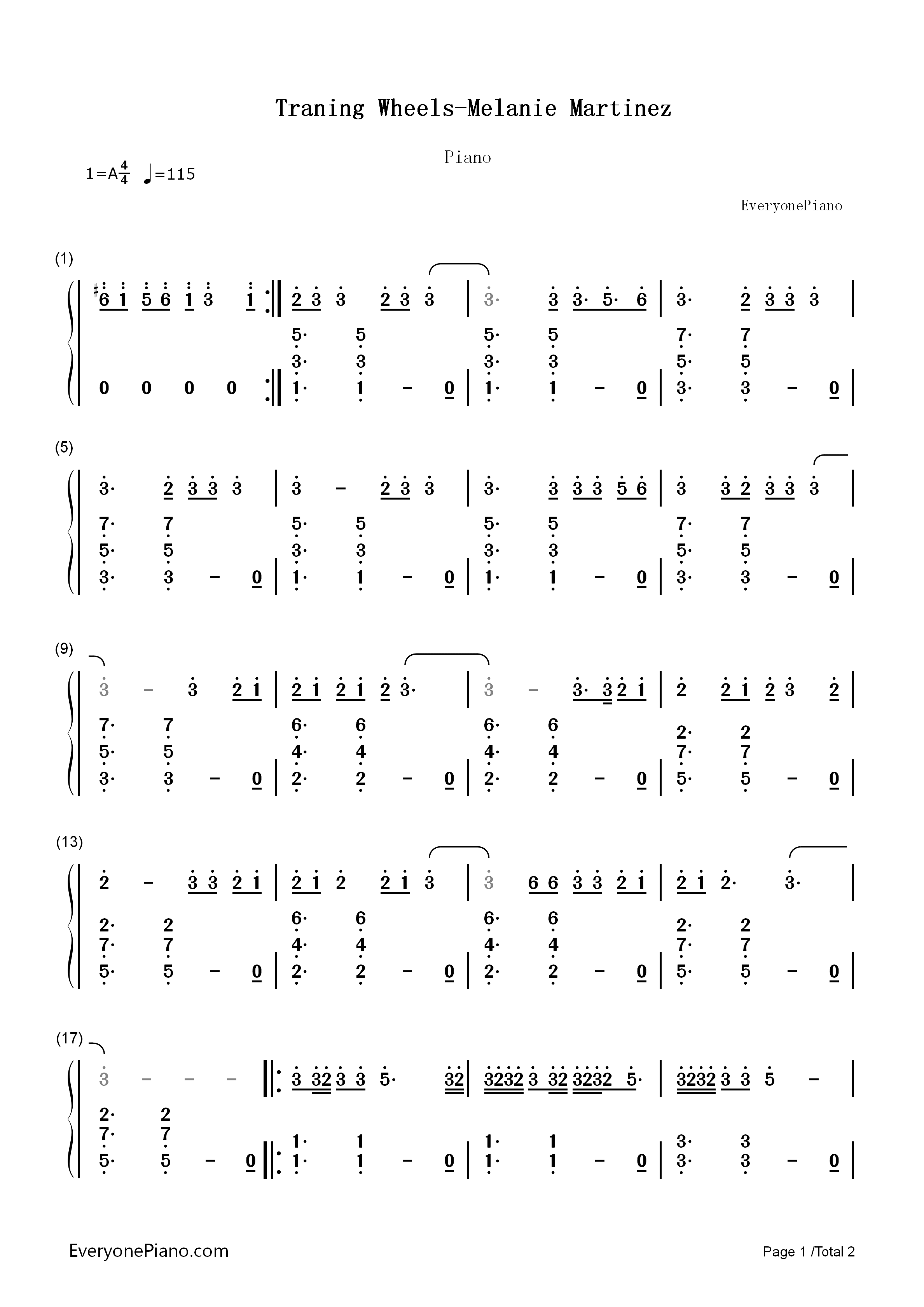 Training_Wheels_piano钢琴简谱_Melanie_Martinez演唱