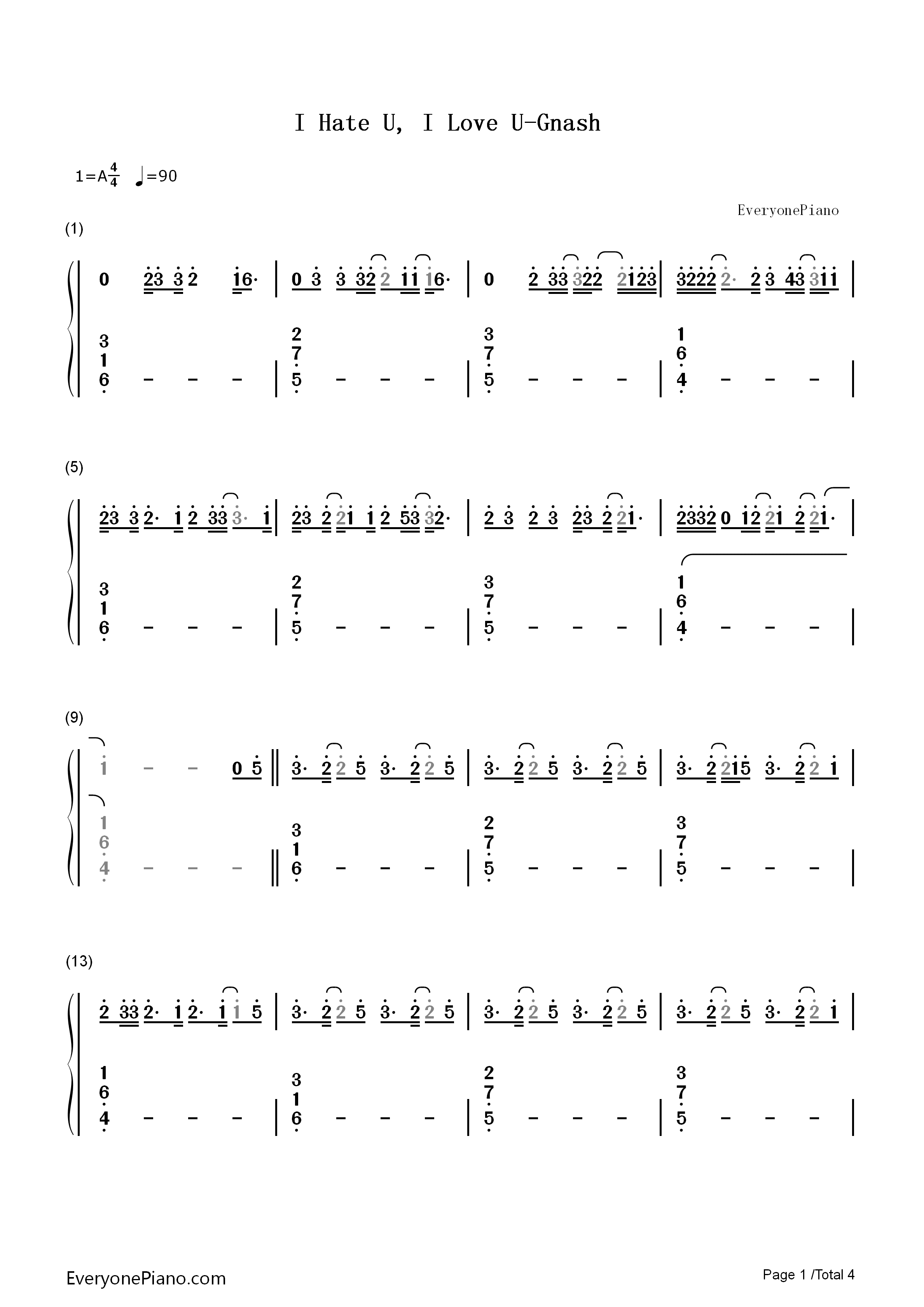 I_Hate_U,_I_Love_U钢琴简谱_Gnash演唱