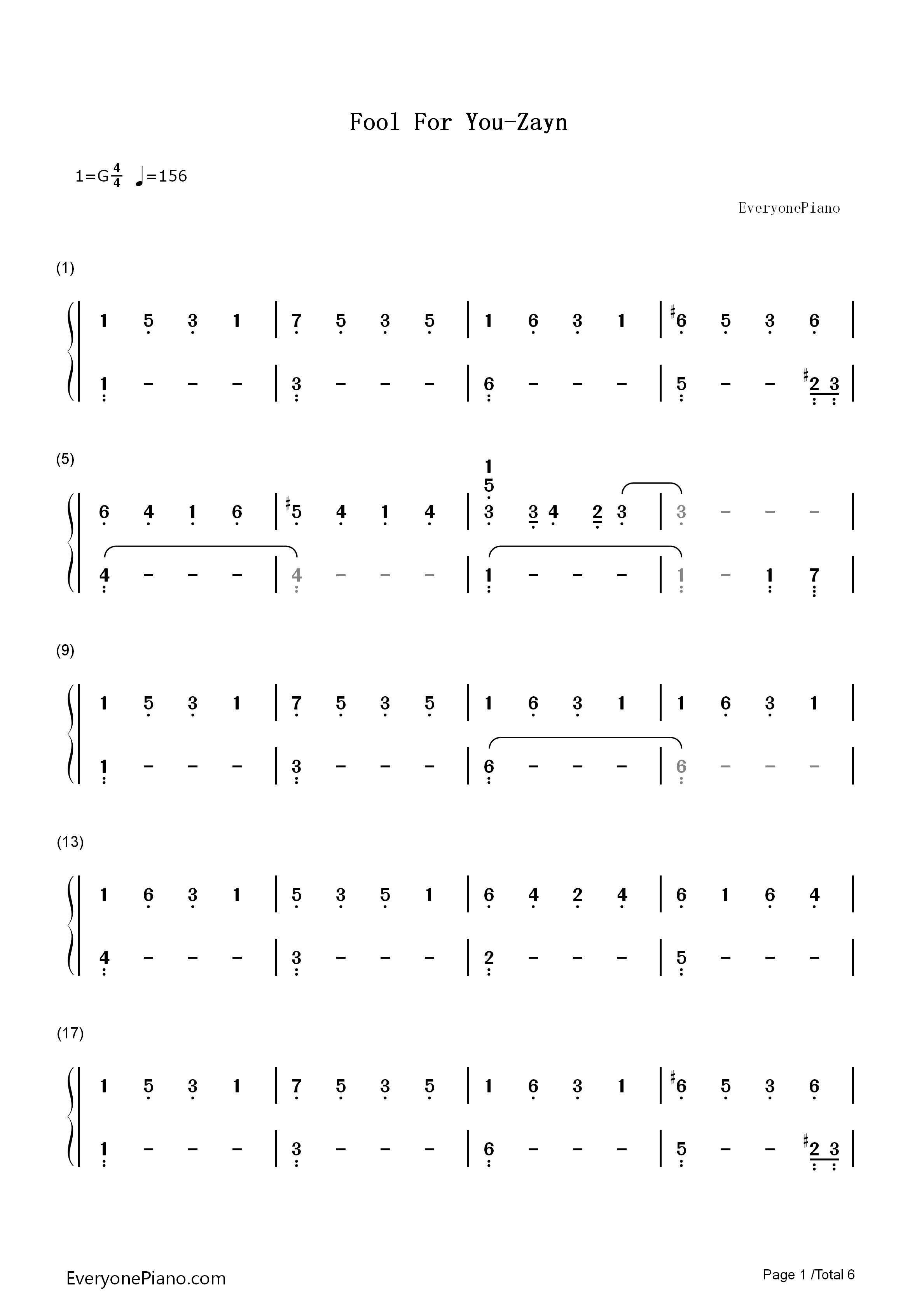 Fool_For_You钢琴简谱_ZAYN演唱