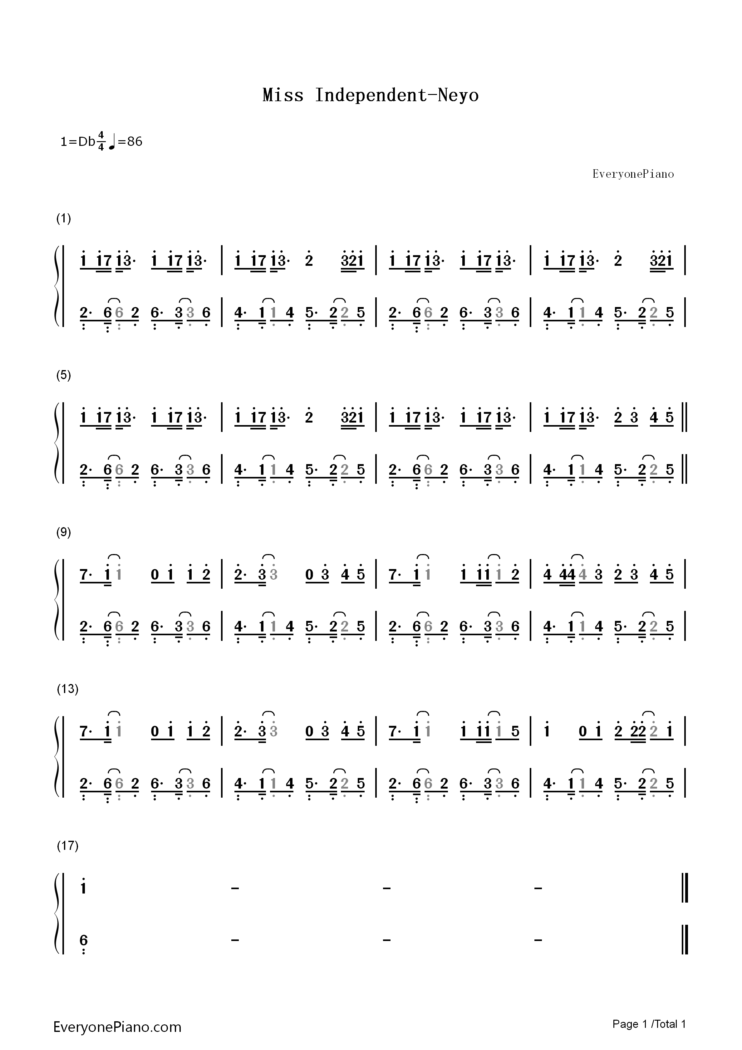 Miss_Independent钢琴简谱_Ne_Yo演唱