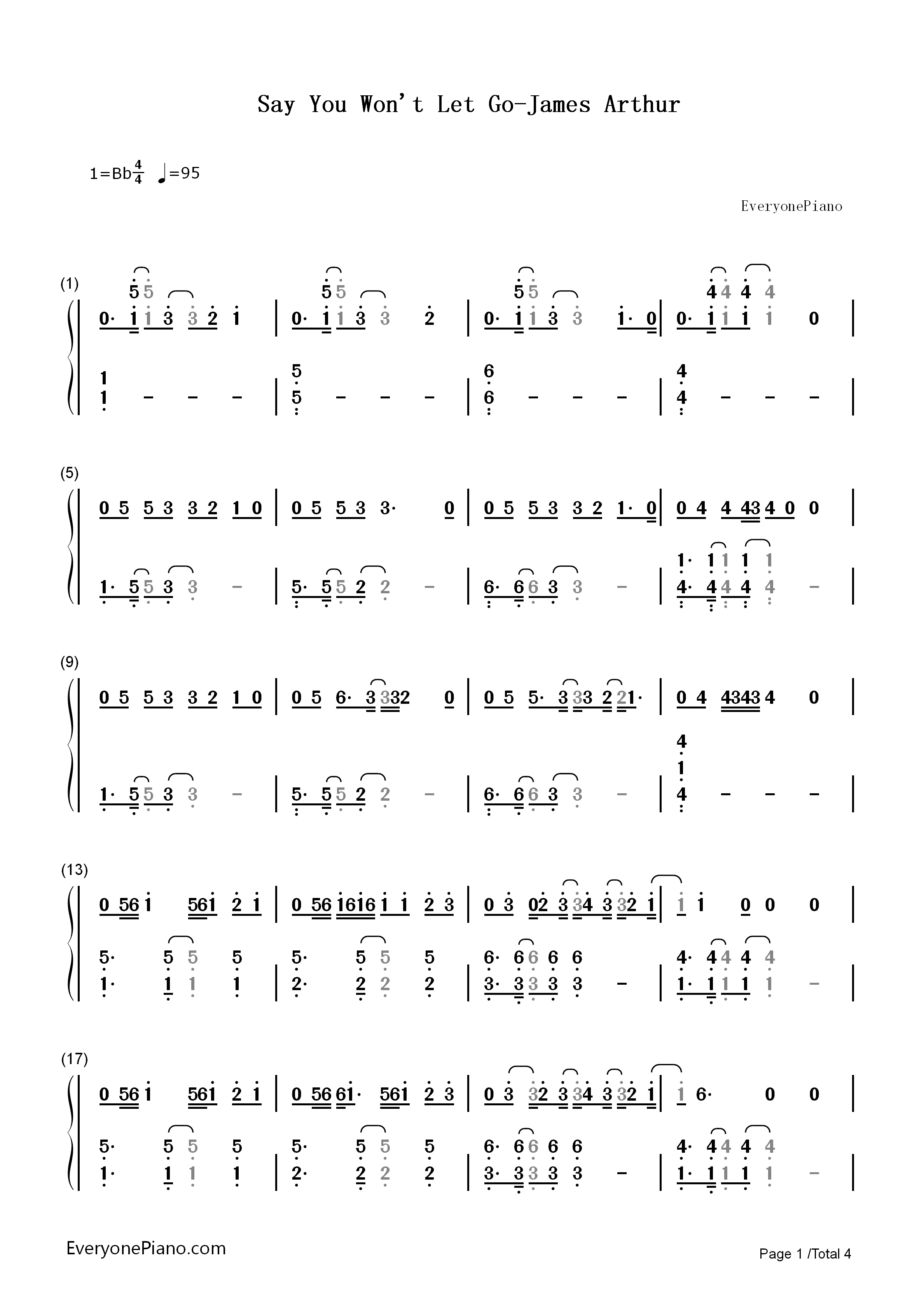 Say_You_Won't_Let_Go钢琴简谱_James_Arthur演唱
