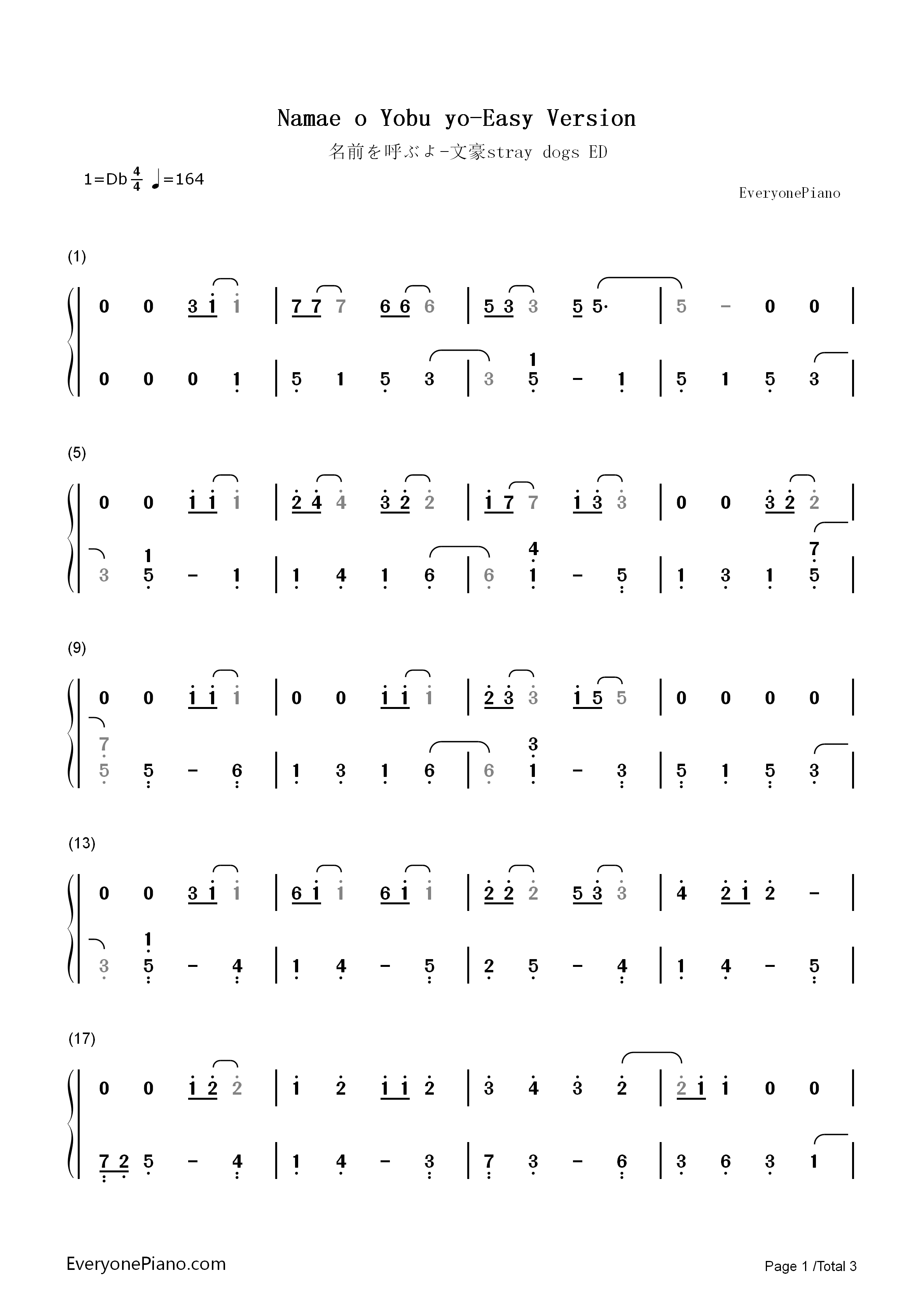 名前を呼ぶよ__简单版钢琴简谱_Luck_Life演唱