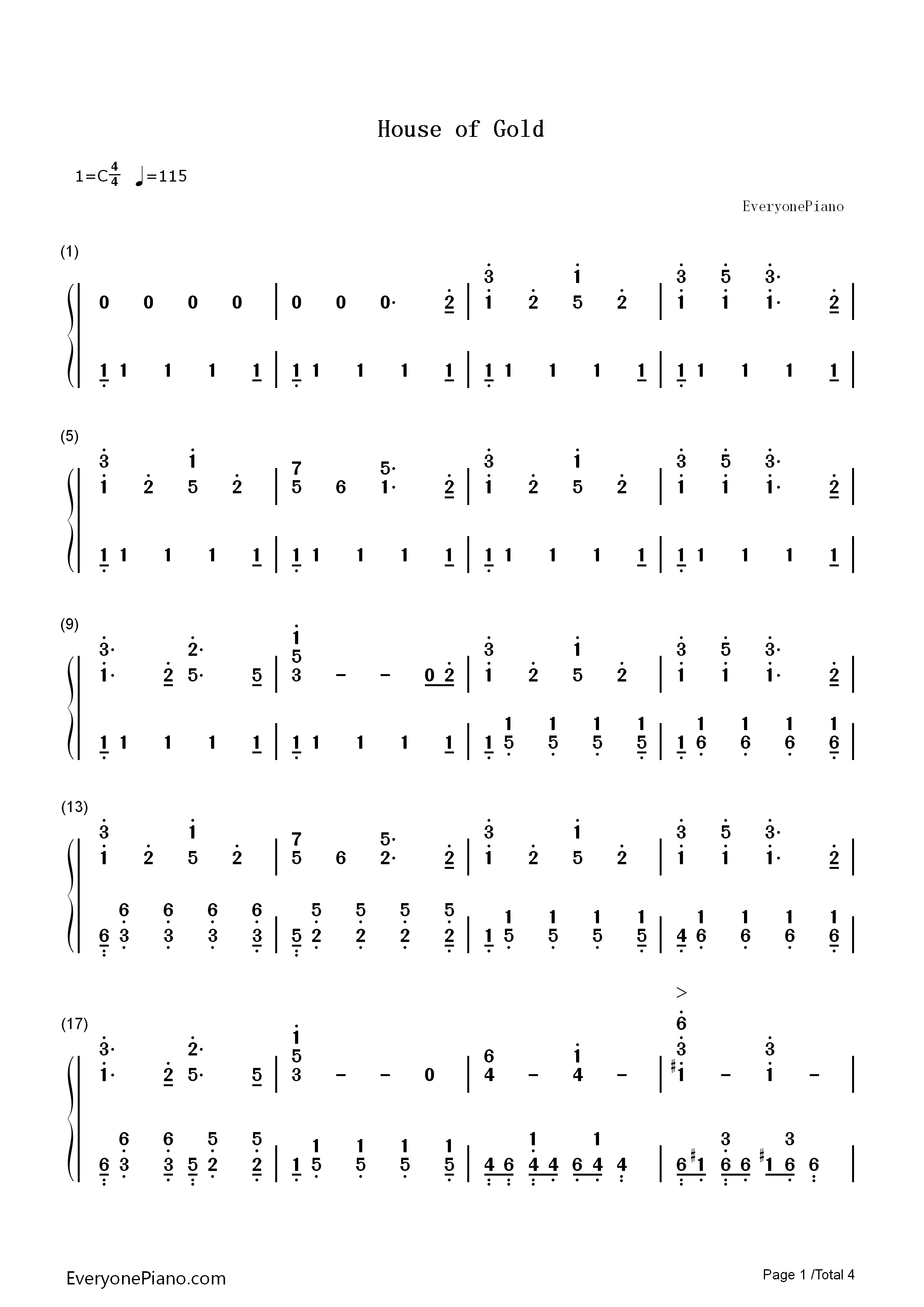 House_Of_Gold钢琴简谱_Twenty_One_Pilots演唱