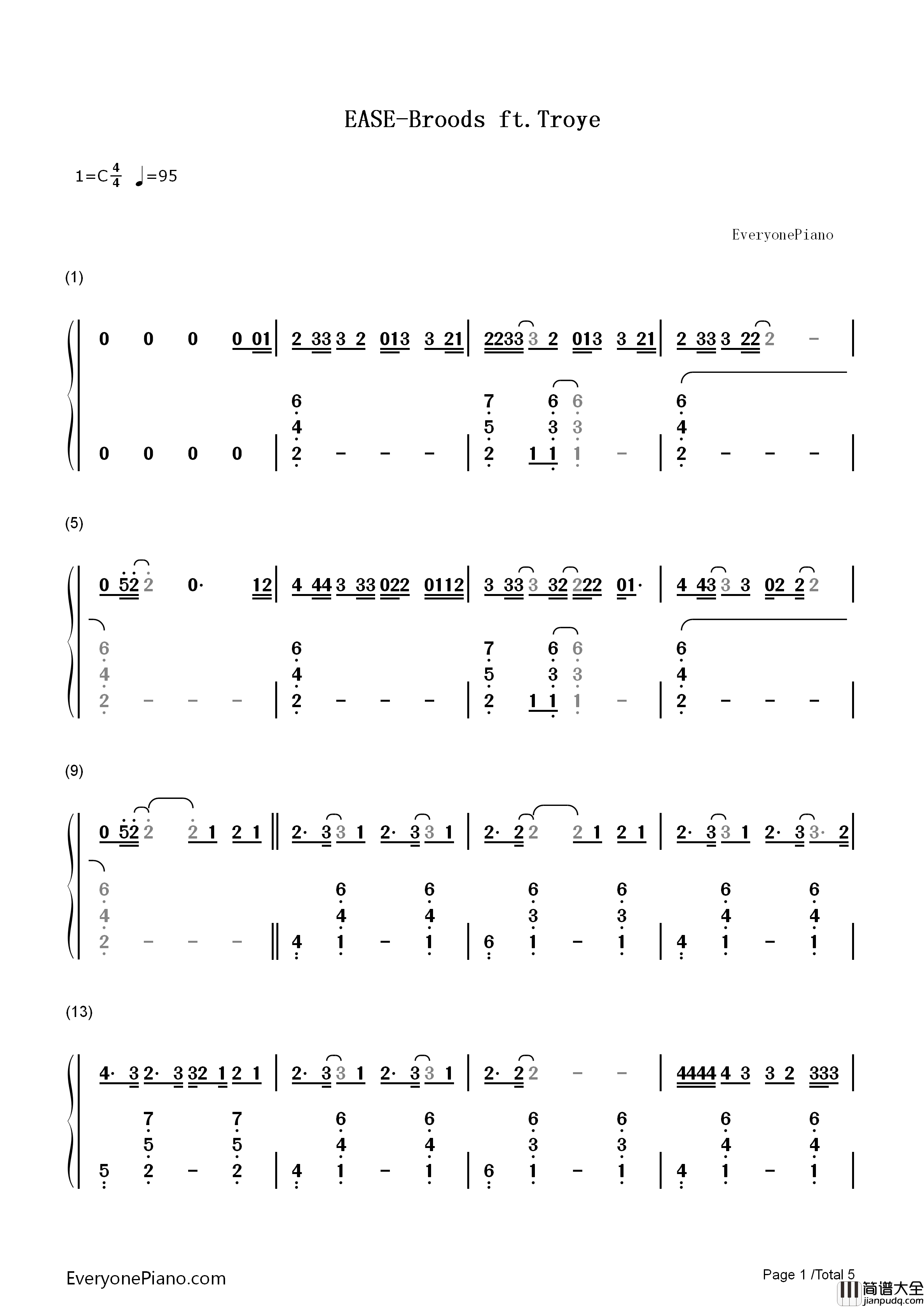 EASE钢琴简谱_Troye_Sivan演唱
