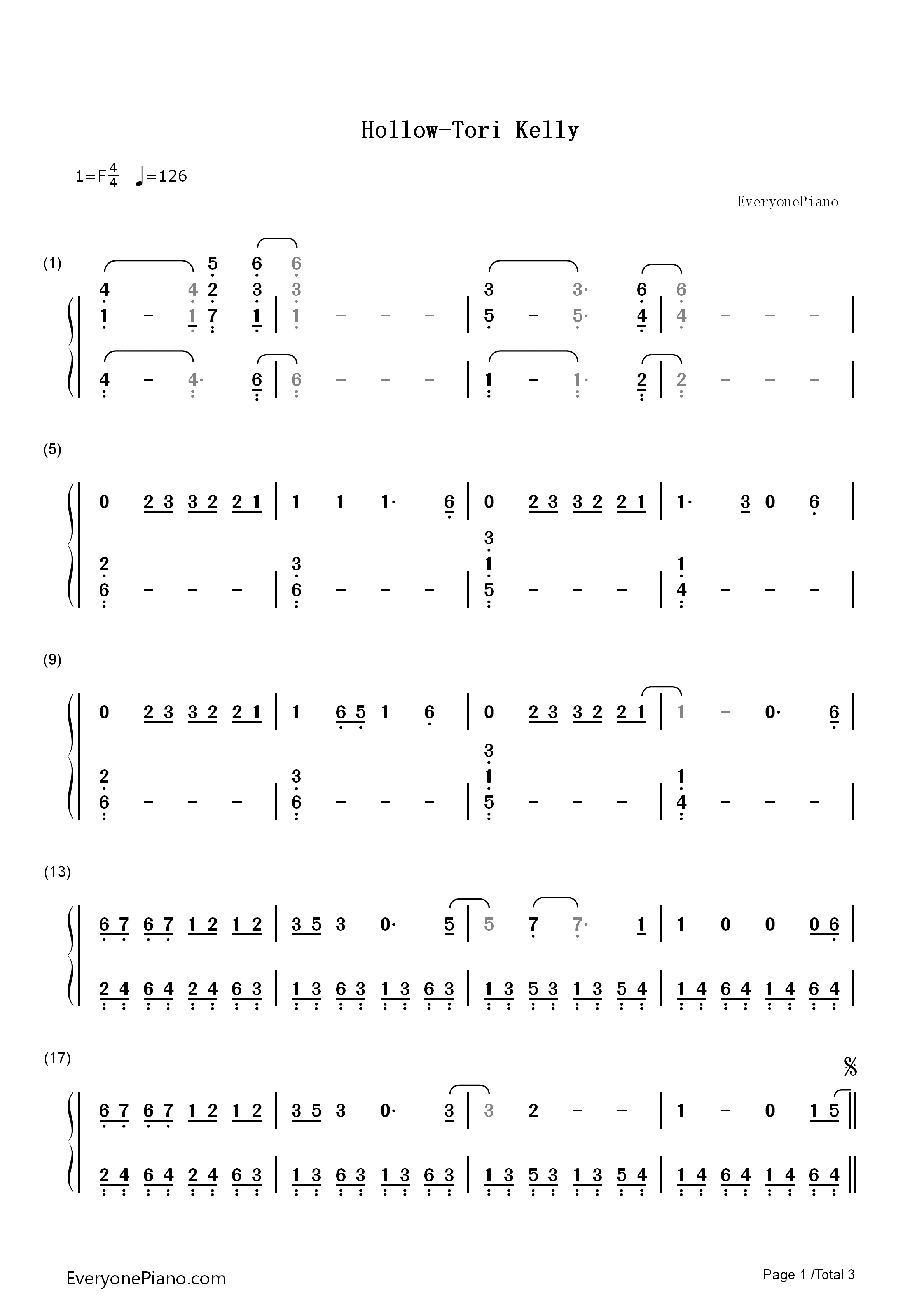 Hollow钢琴简谱_Tori_Kelly演唱