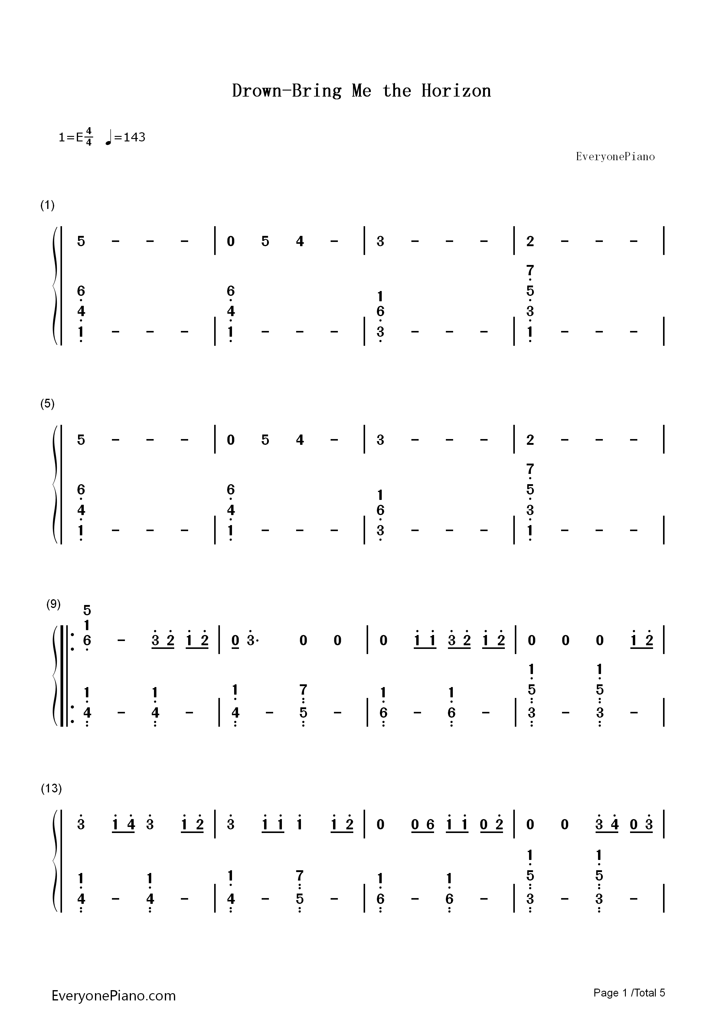 Drown钢琴简谱_Bring_Me_the_Horizon演唱