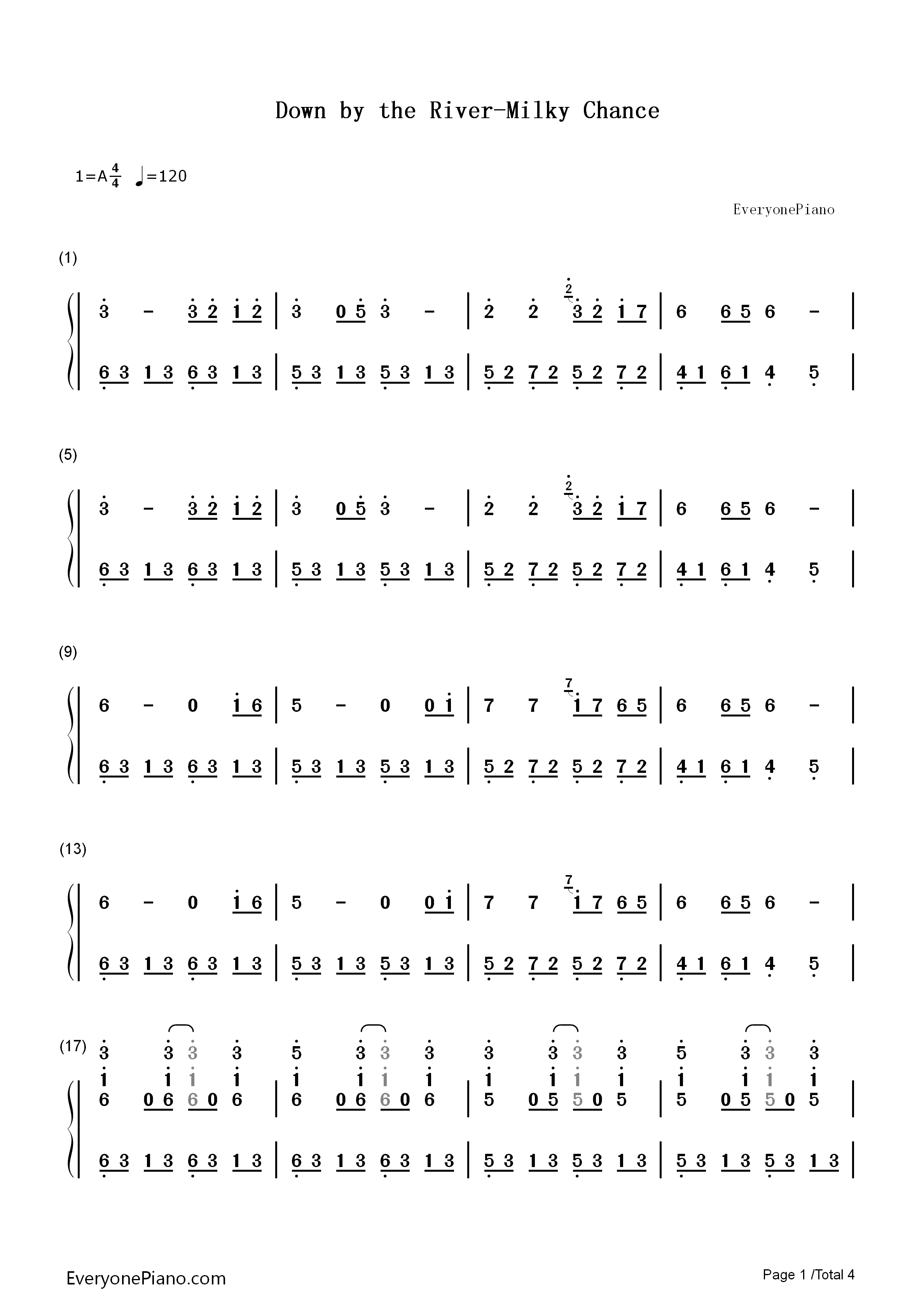 Down_by_the_River钢琴简谱_Milky_Chance演唱