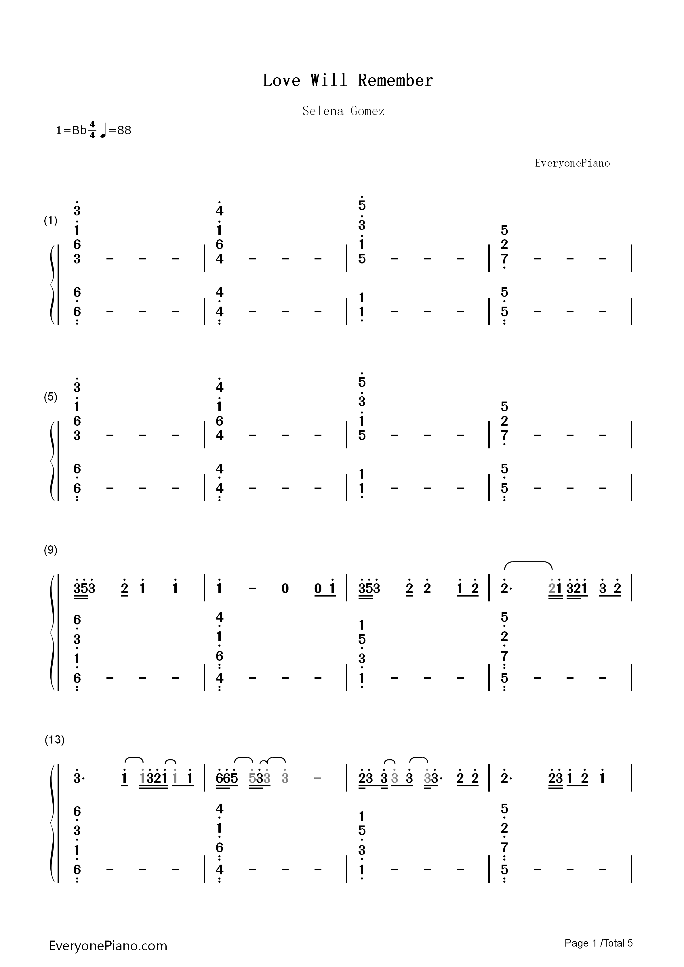 Love_Will_Remember钢琴简谱_Selena_Gomez演唱