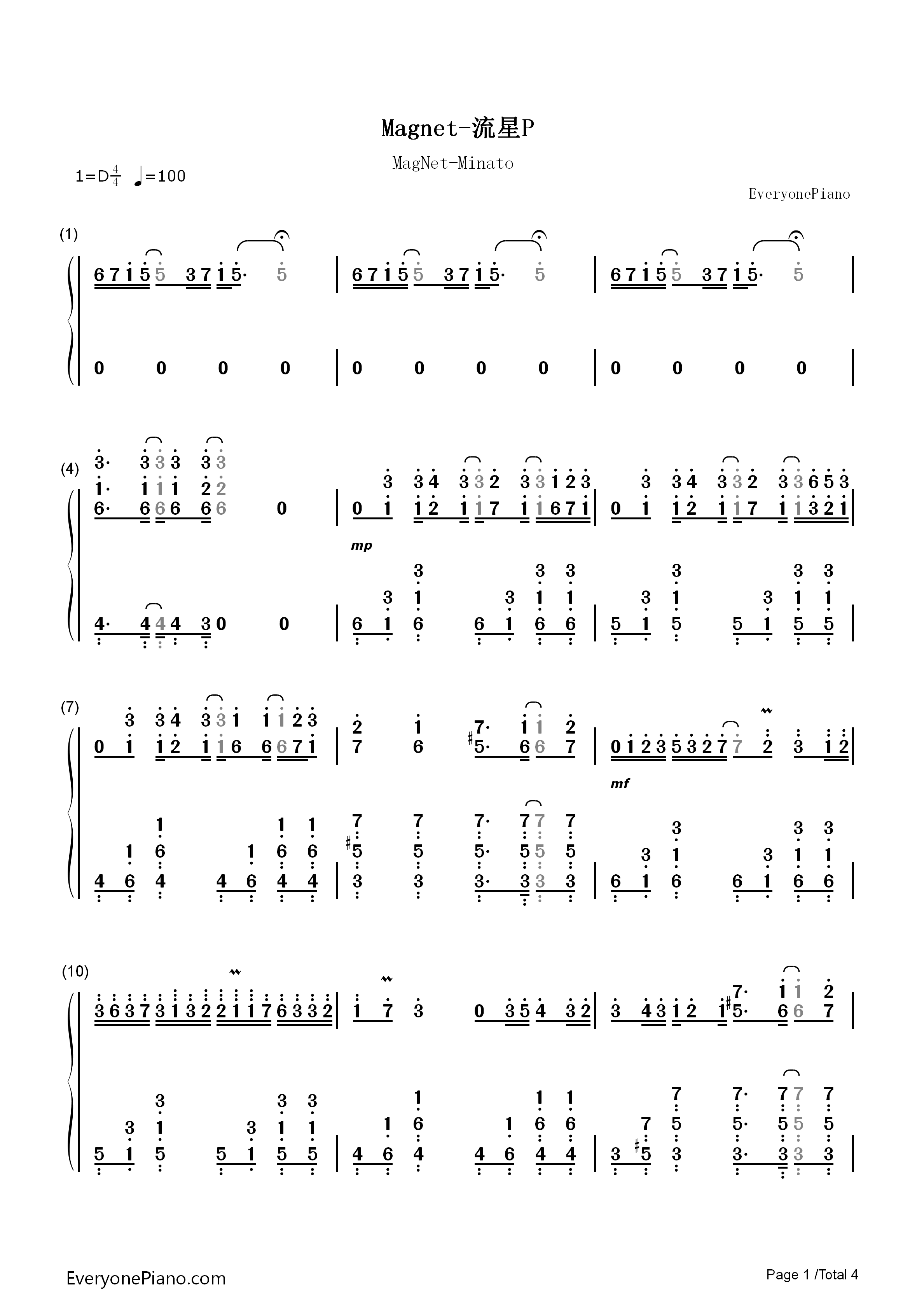 MagNet钢琴简谱_流星P演唱