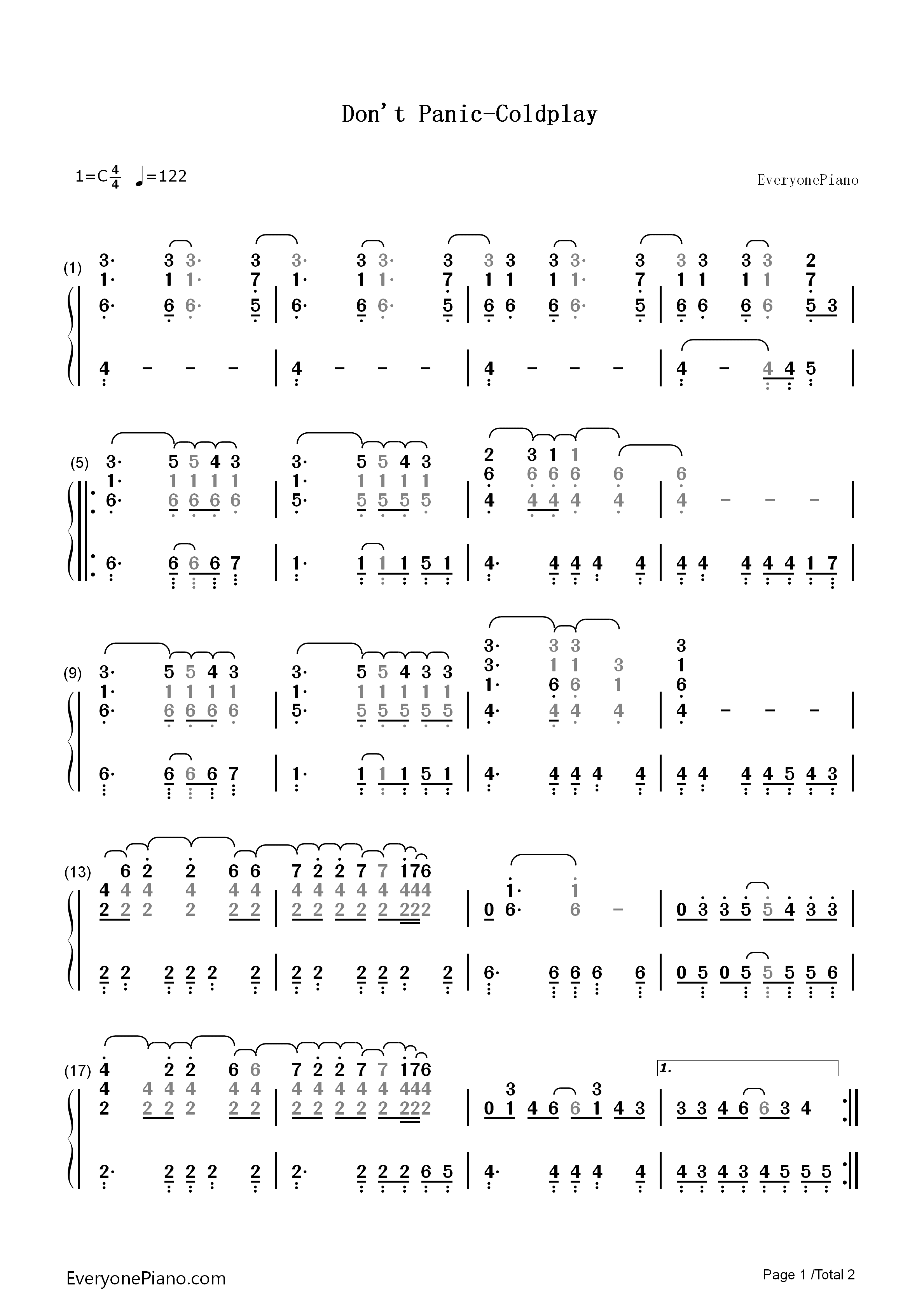 Don't_Panic钢琴简谱_Coldplay演唱