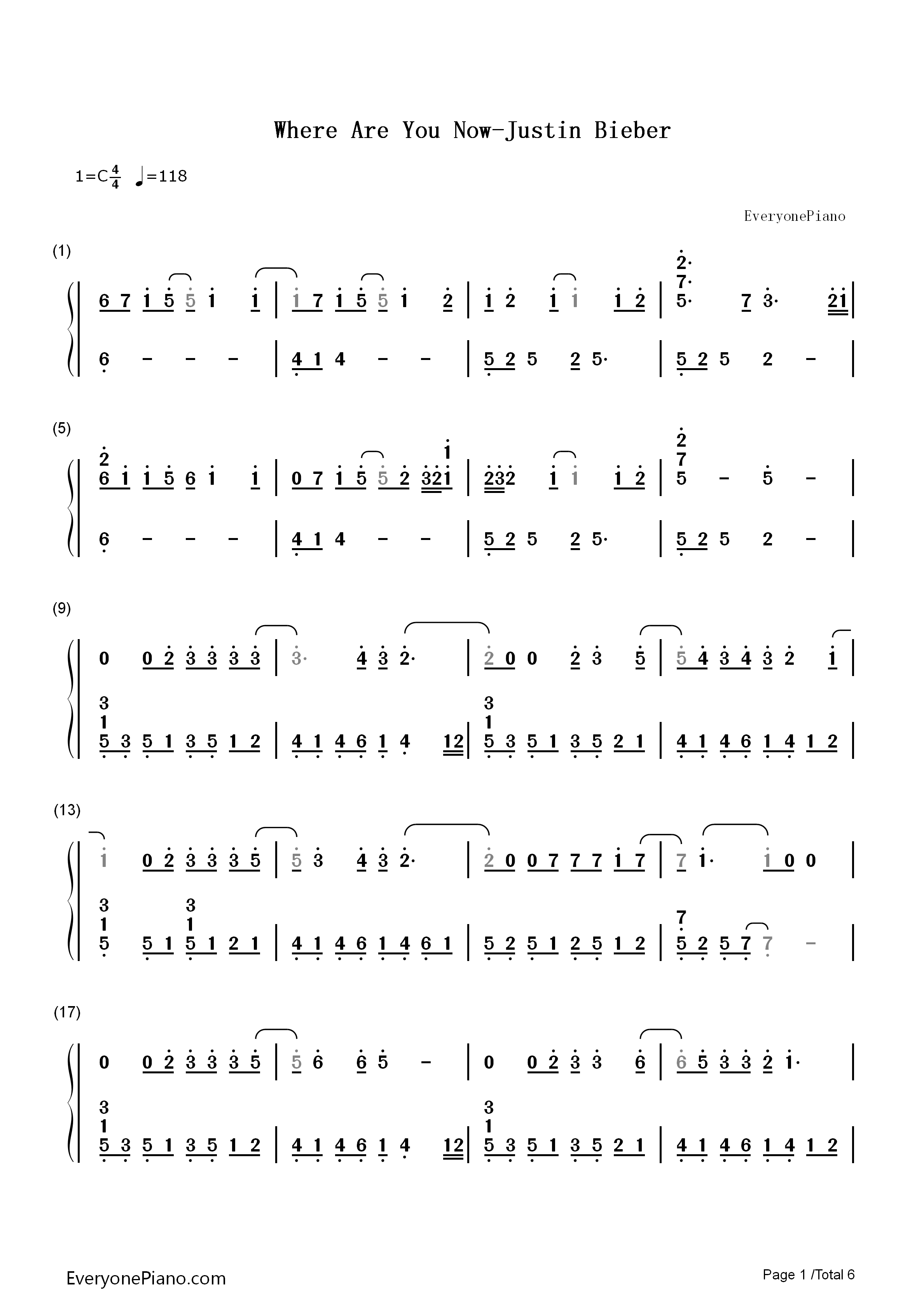 Where_Are_U_Now钢琴简谱_Justin_Bieber演唱